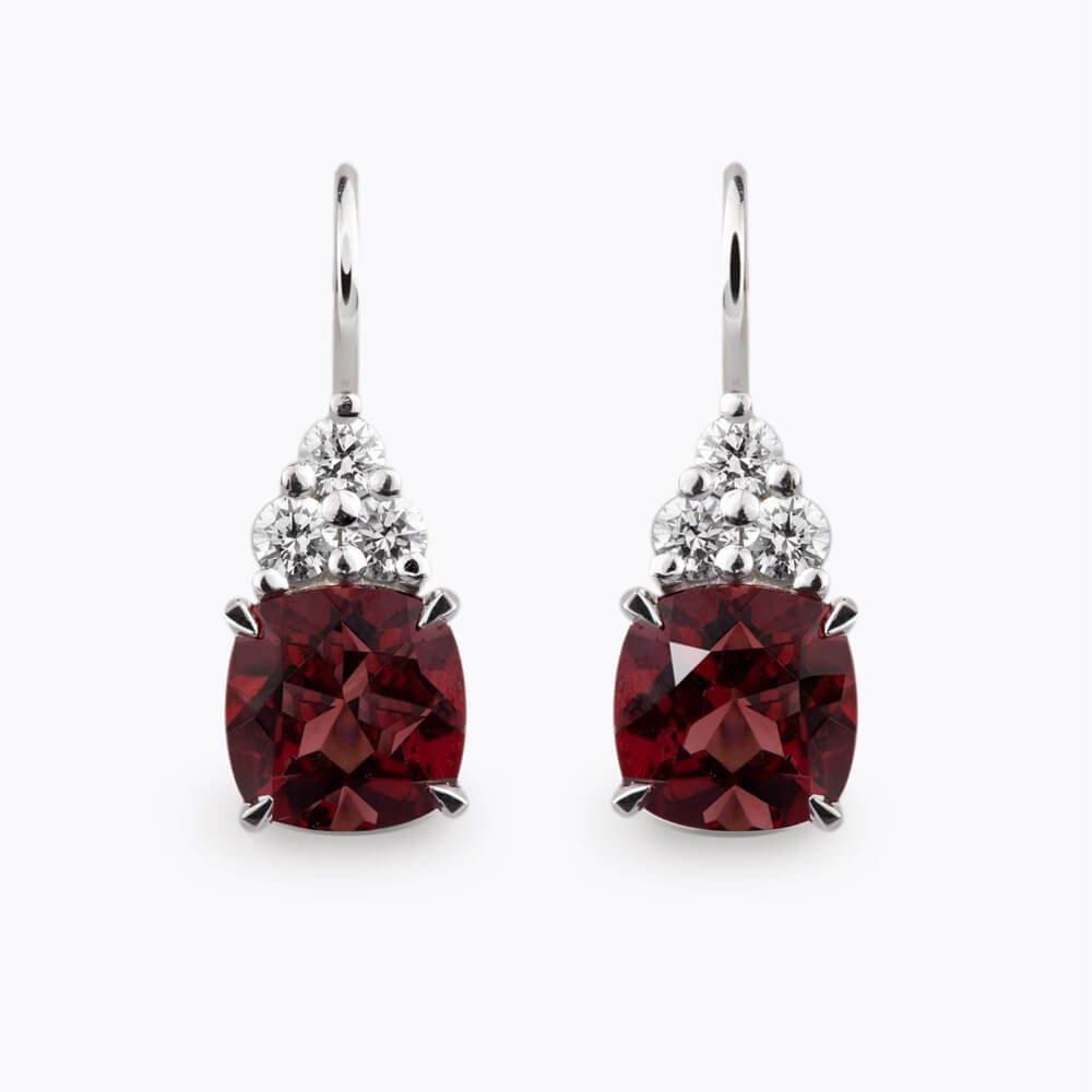 Náušnice s granáty a diamanty 02, diamant, bílé zlato — Zlatnictví Vaněk Kolín