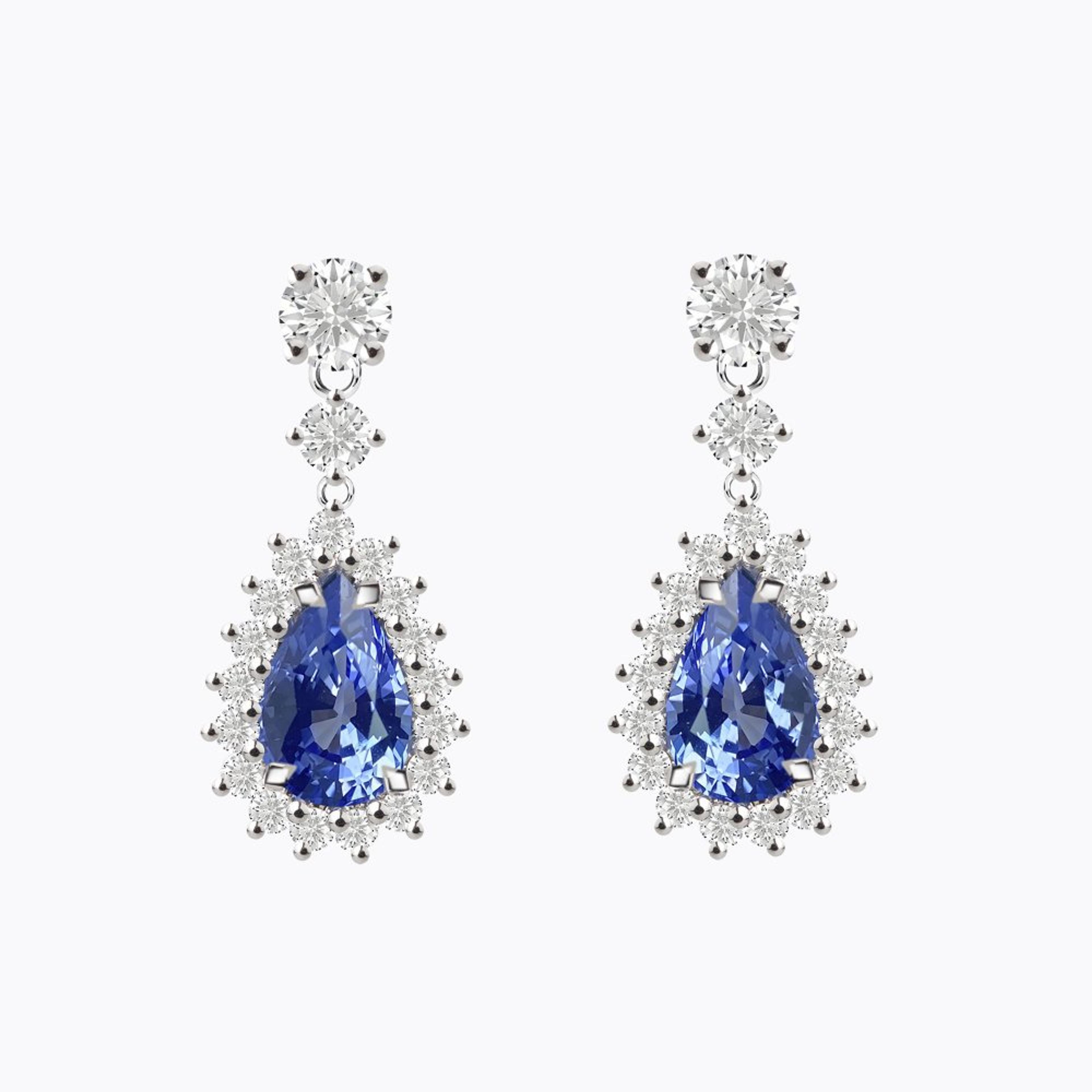 Náušnice se safíry a diamanty 18, diamant, bílé zlato — Zlatnictví Vaněk Kolín