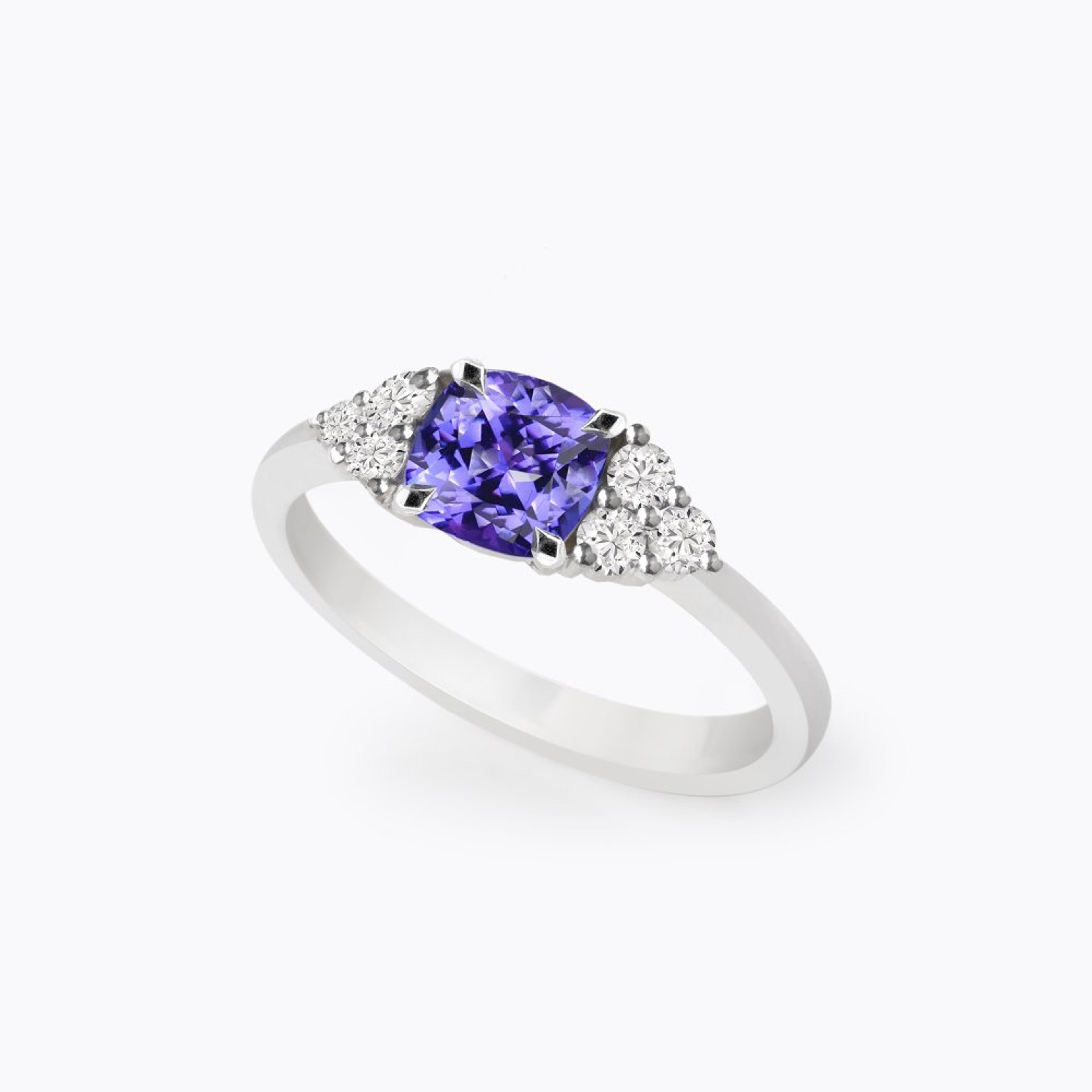 Prsten s tanzanitem a diamanty 07, diamant, bílé zlato — Zlatnictví Vaněk Kolín