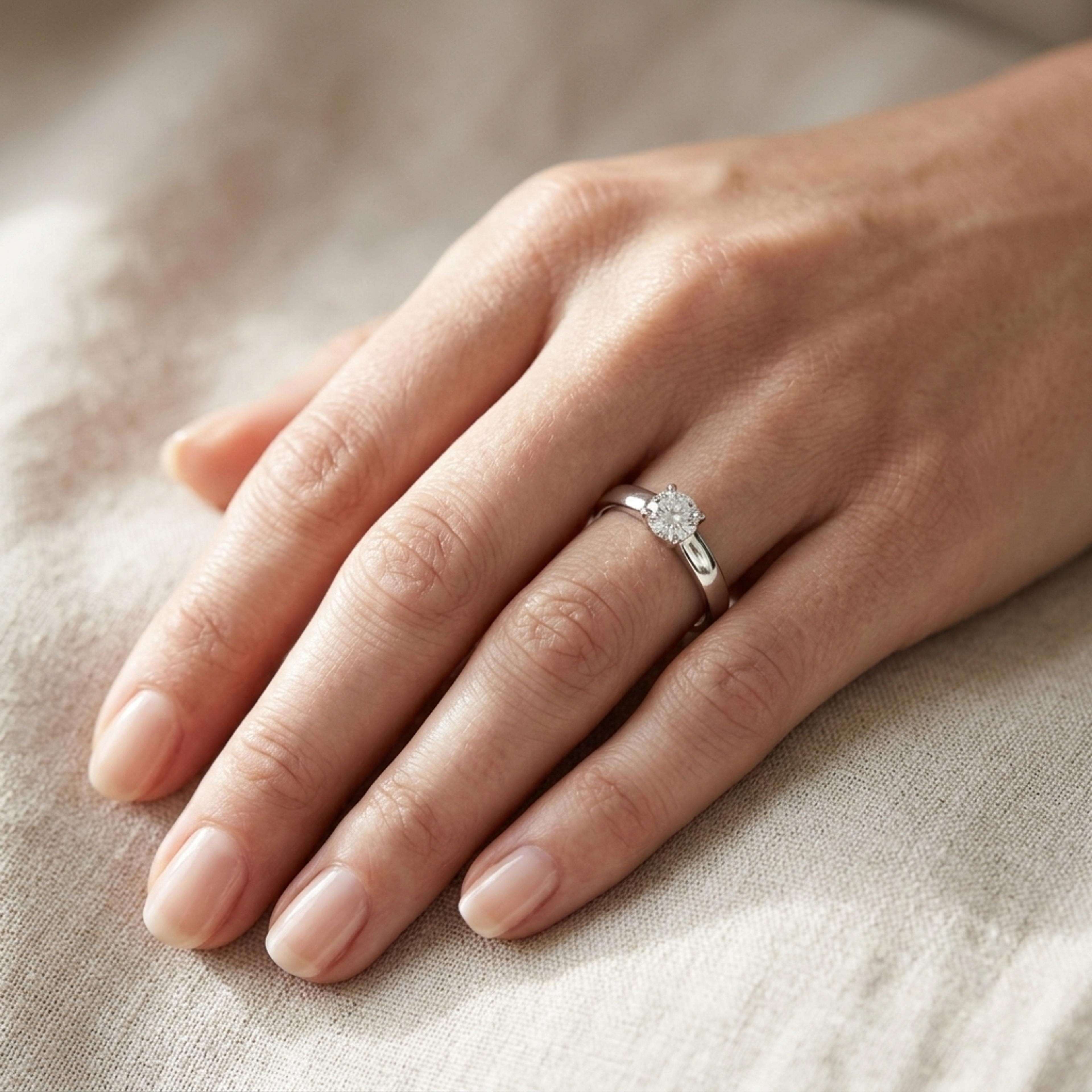Diamantový prsten 114, diamant, bílé zlato na ruce — Zlatnictví Vaněk Kolín