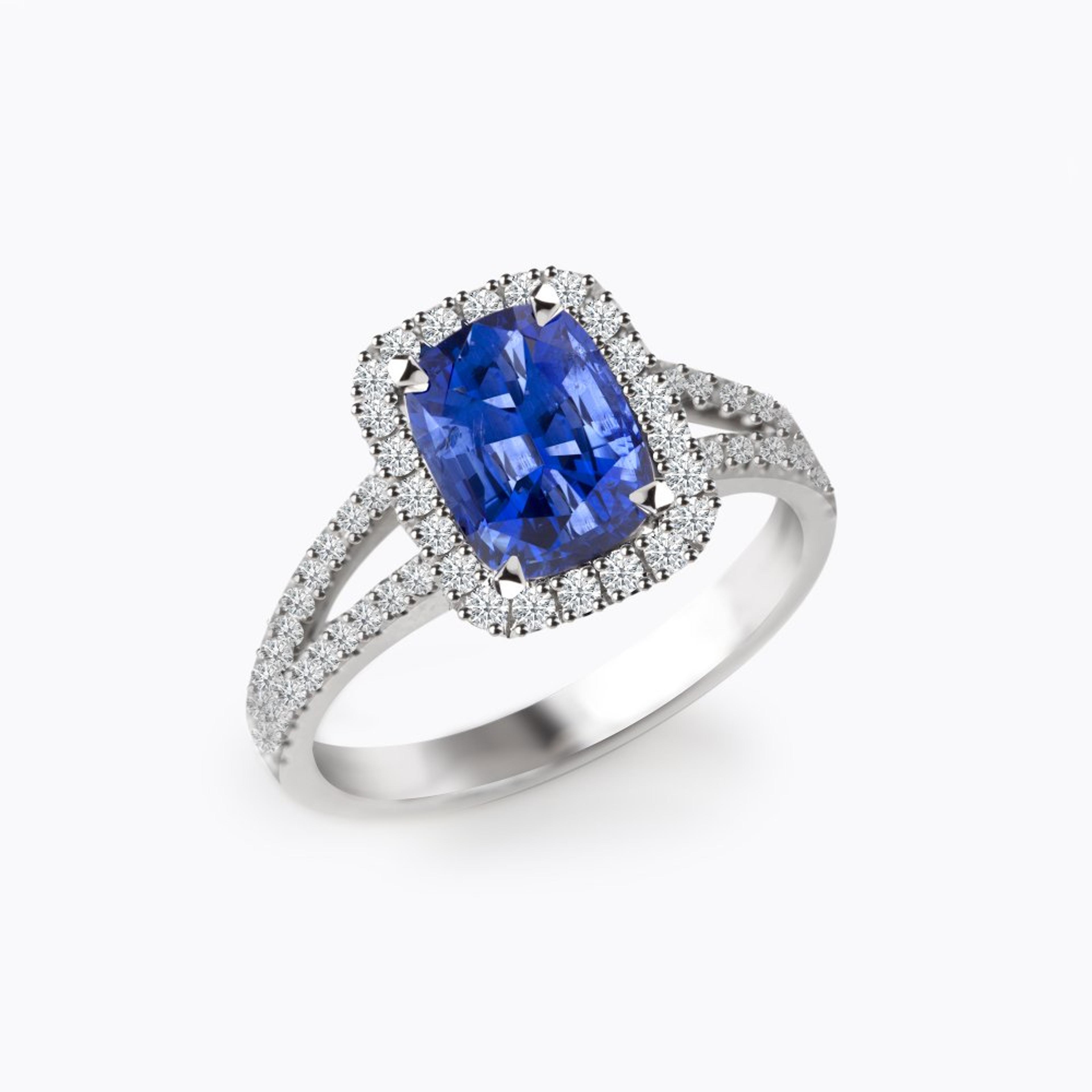 Prsten se safírem a diamanty 22, diamant, bílé zlato — Zlatnictví Vaněk Kolín