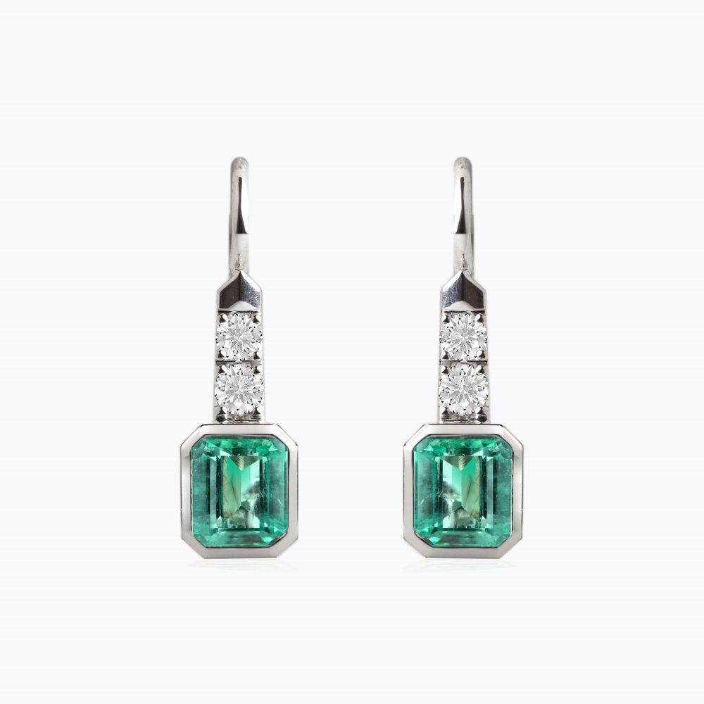 Náušnice se smaragdy a diamanty 04, diamant, bílé zlato — Zlatnictví Vaněk Kolín