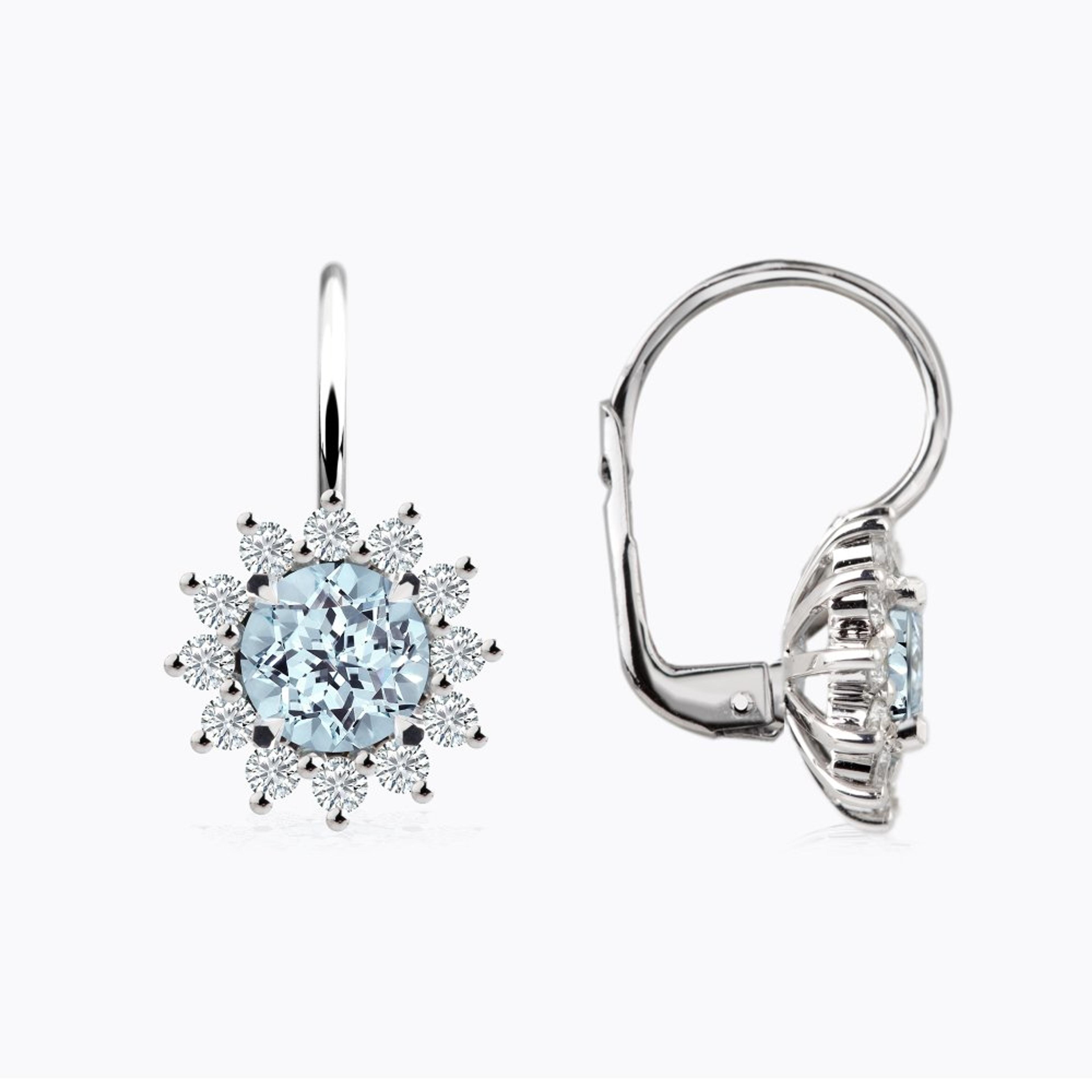 Náušnice s akvamaríny a diamanty 06, diamant, bílé zlato — Zlatnictví Vaněk Kolín