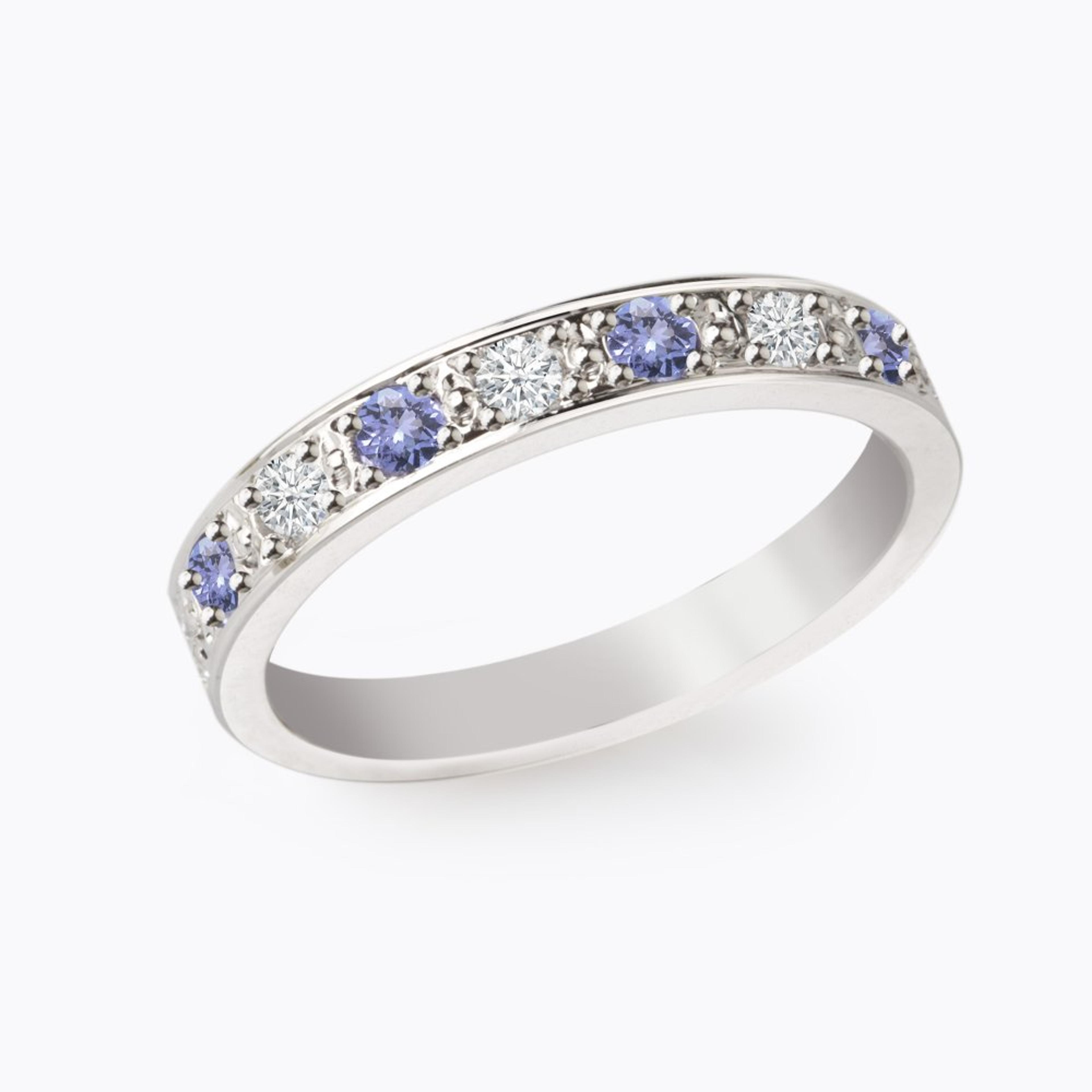 Prsten s tanzanity a diamanty 07, diamant, bílé zlato — Zlatnictví Vaněk Kolín