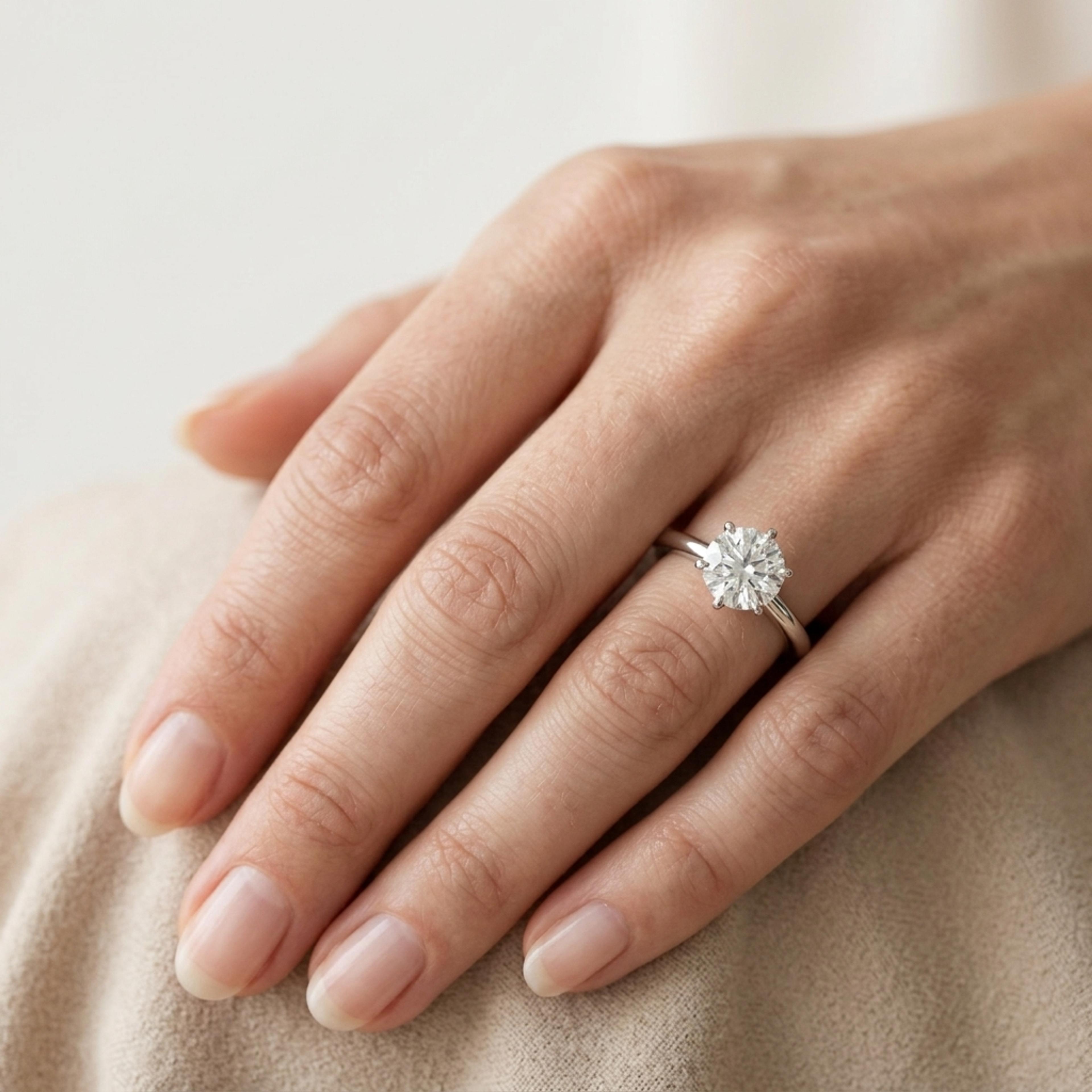 Diamantový prsten 104, diamant, bílé zlato na ruce — Zlatnictví Vaněk Kolín