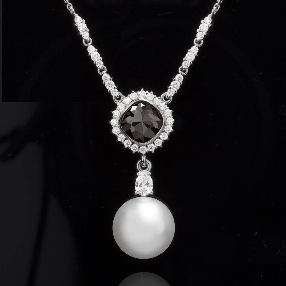 Náhrdelník s černým diamantem 01, černý diamant, bílé zlato — Zlatnictví Vaněk Kolín