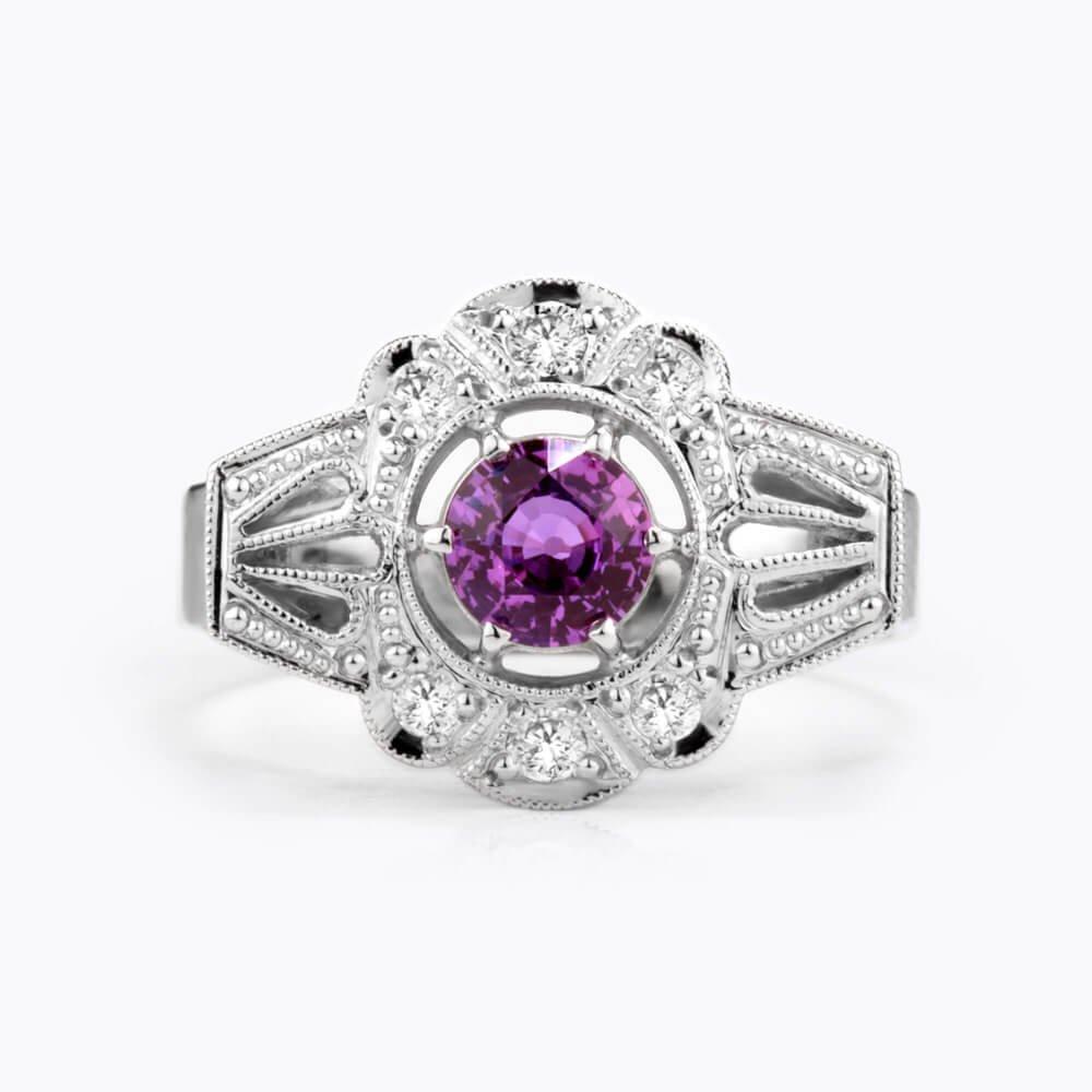 Prsten se safírem a diamanty 04, diamant, bílé zlato — Zlatnictví Vaněk Kolín