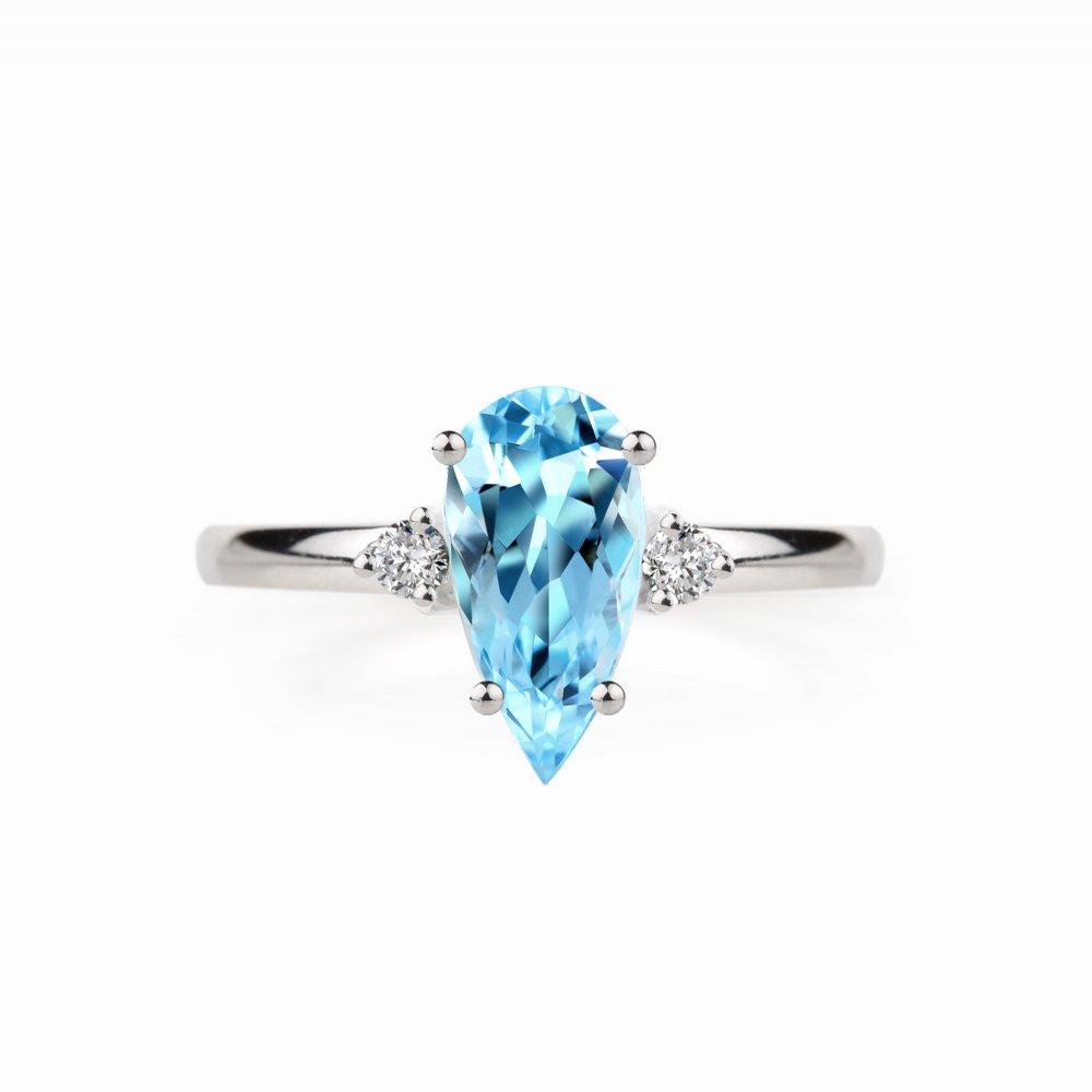 Prsten s akvamarínem a diamanty 05, diamant, bílé zlato — Zlatnictví Vaněk Kolín