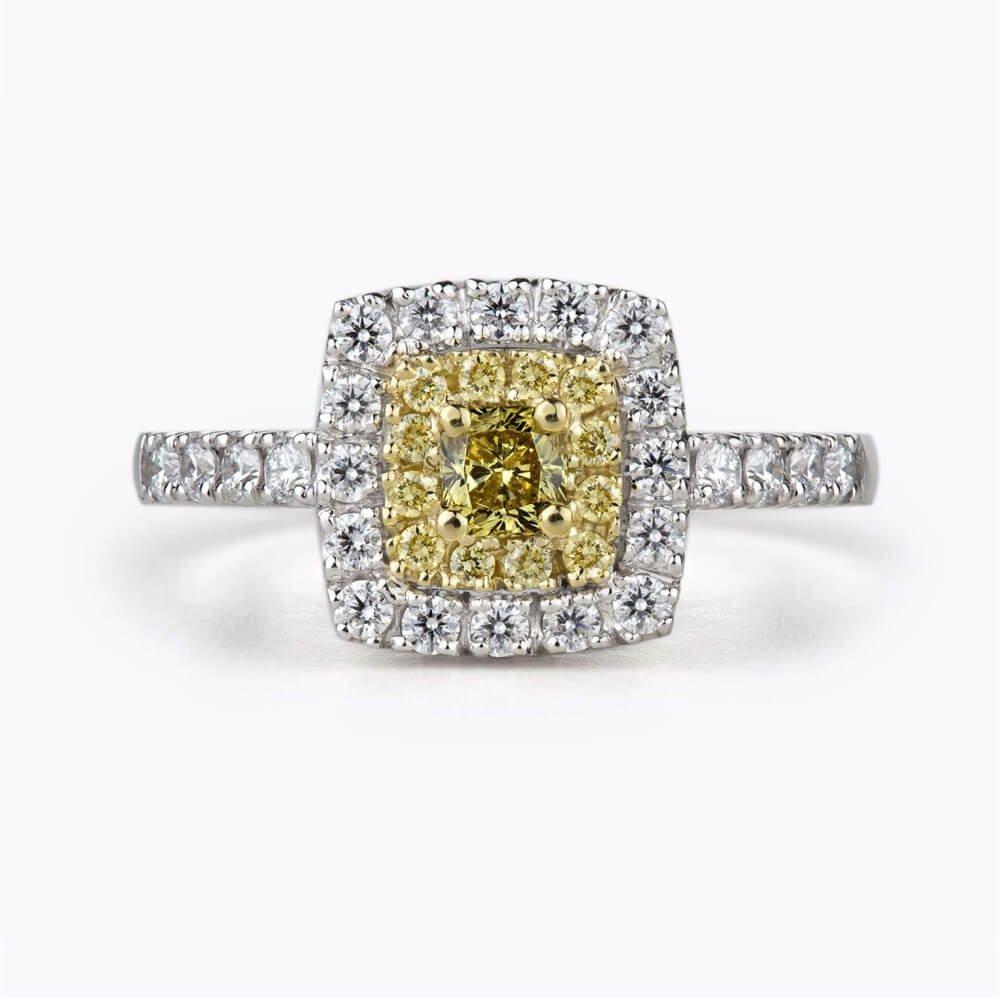 Prsten se žlutým diamantem 02, barevný diamant, bílé zlato — Zlatnictví Vaněk Kolín
