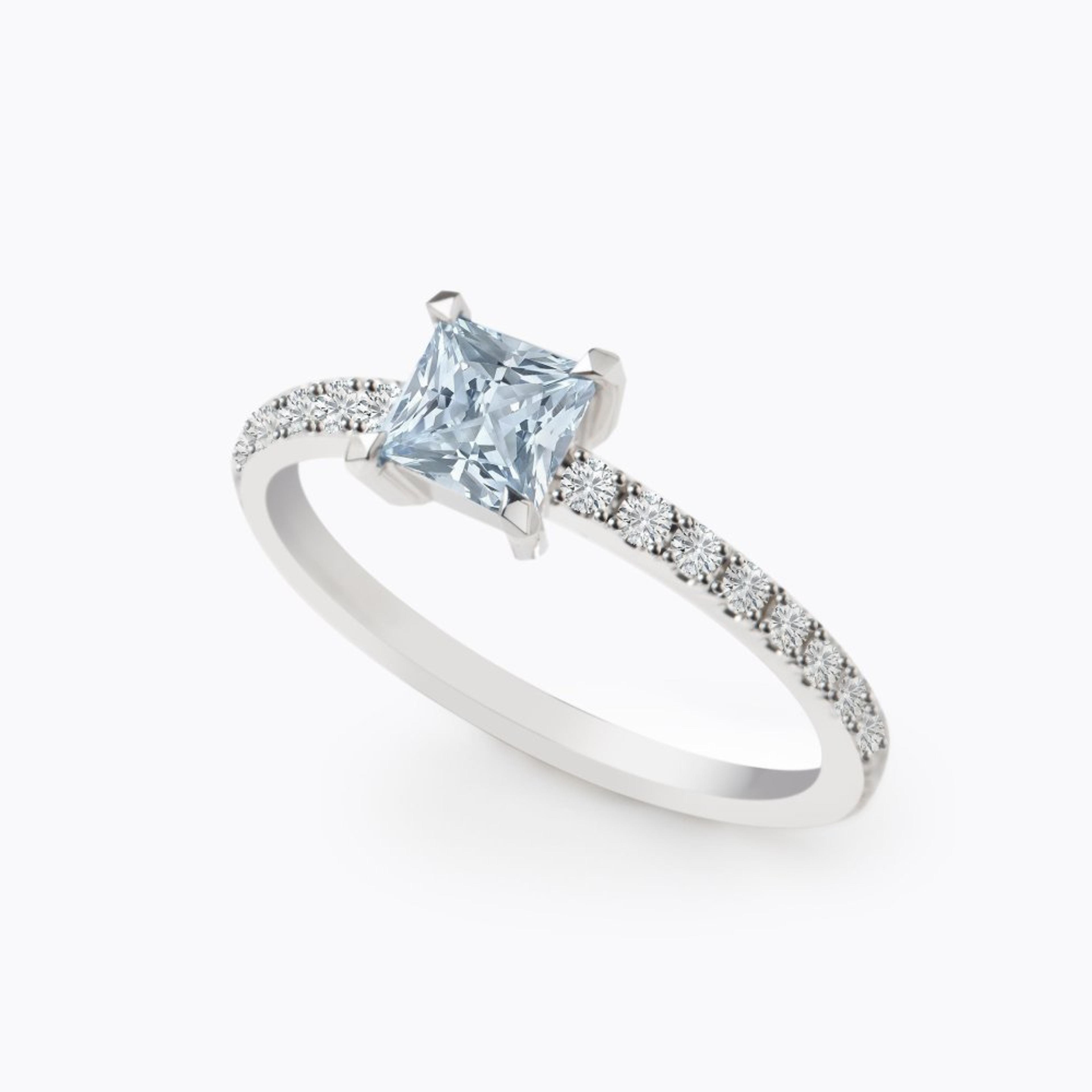 Prsten s akvamarínem a diamanty 07, diamant, bílé zlato — Zlatnictví Vaněk Kolín
