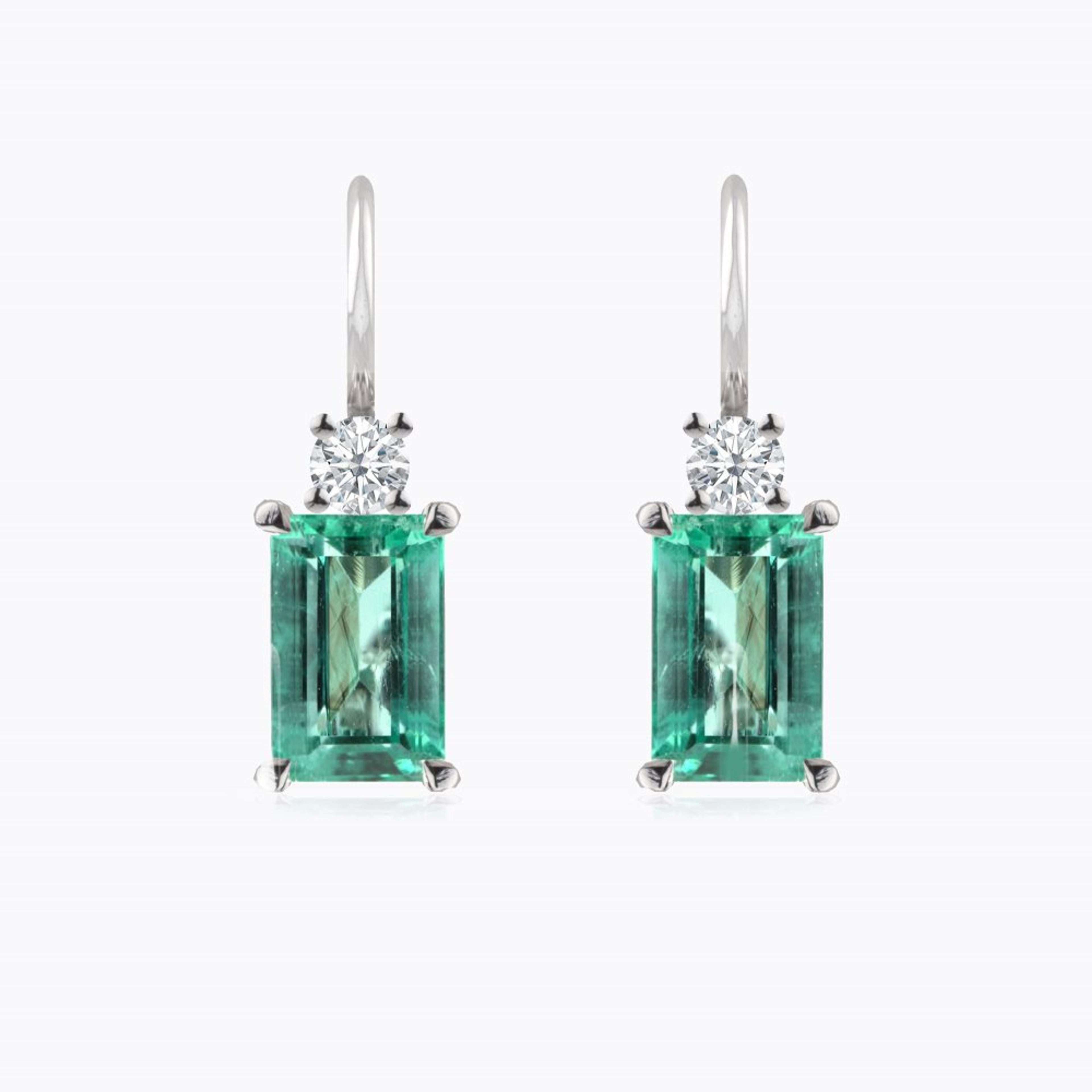 Náušnice se smaragdy a diamanty 03, diamant, bílé zlato — Zlatnictví Vaněk Kolín