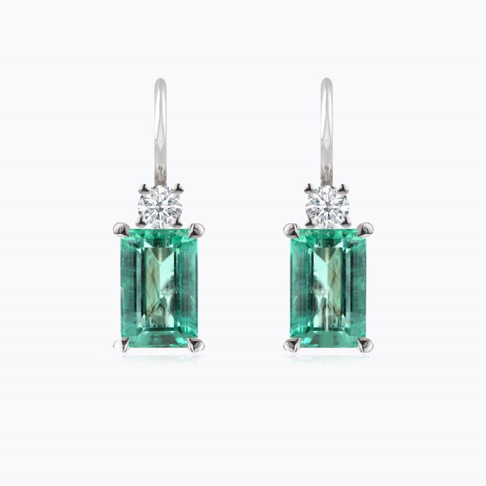 Náušnice se smaragdy a diamanty 03, diamant, bílé zlato — Zlatnictví Vaněk Kolín