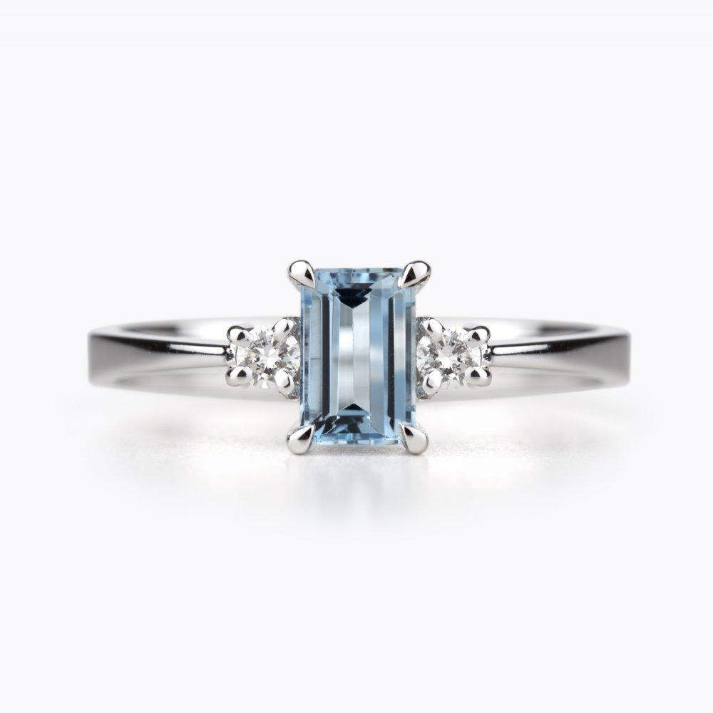 Prsten s akvamarínem a diamanty 03, diamant, bílé zlato — Zlatnictví Vaněk Kolín