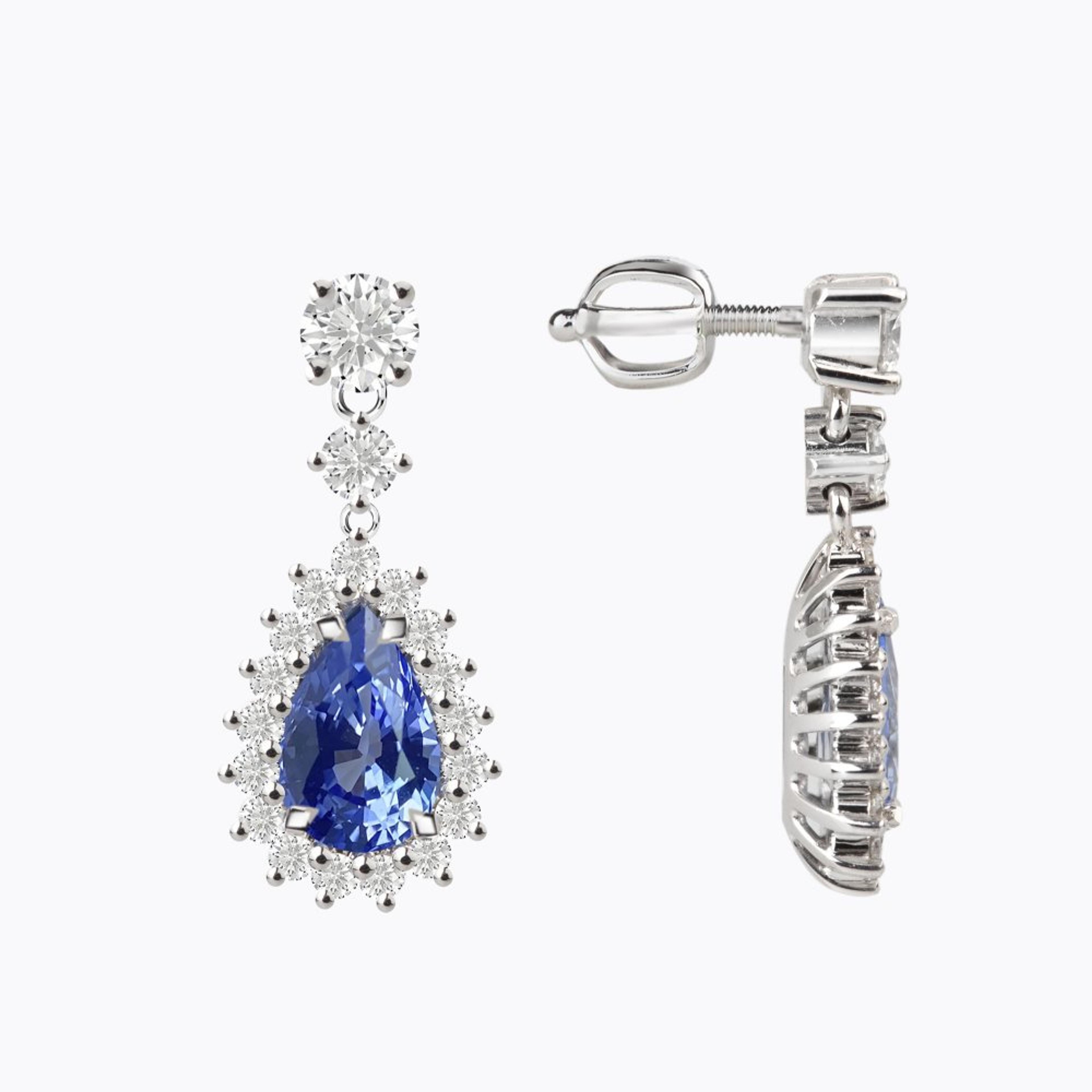 Náušnice se safíry a diamanty 18, diamant, bílé zlato — Zlatnictví Vaněk Kolín