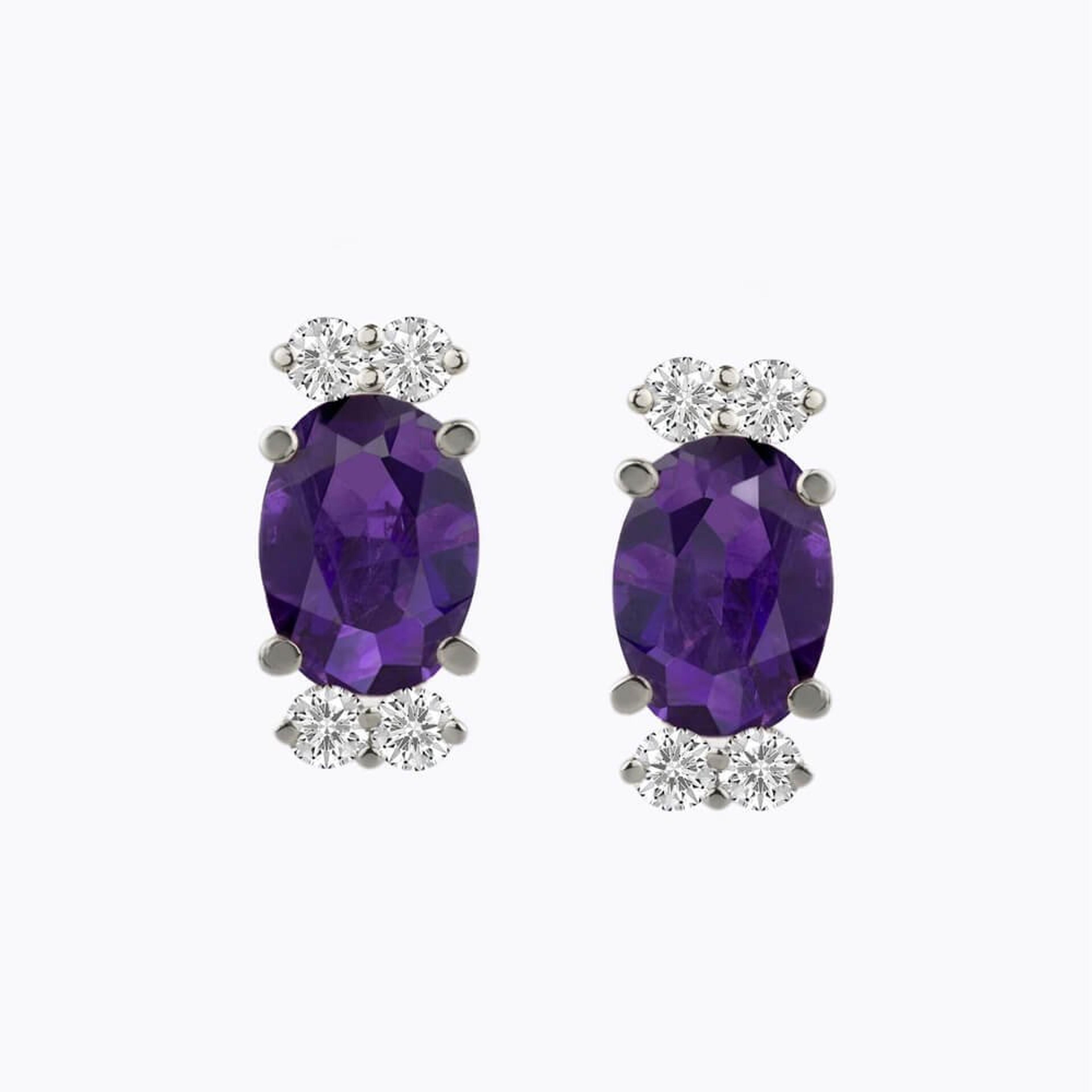 Náušnice s ametystem a diamanty 01, diamant, bílé zlato — Zlatnictví Vaněk Kolín