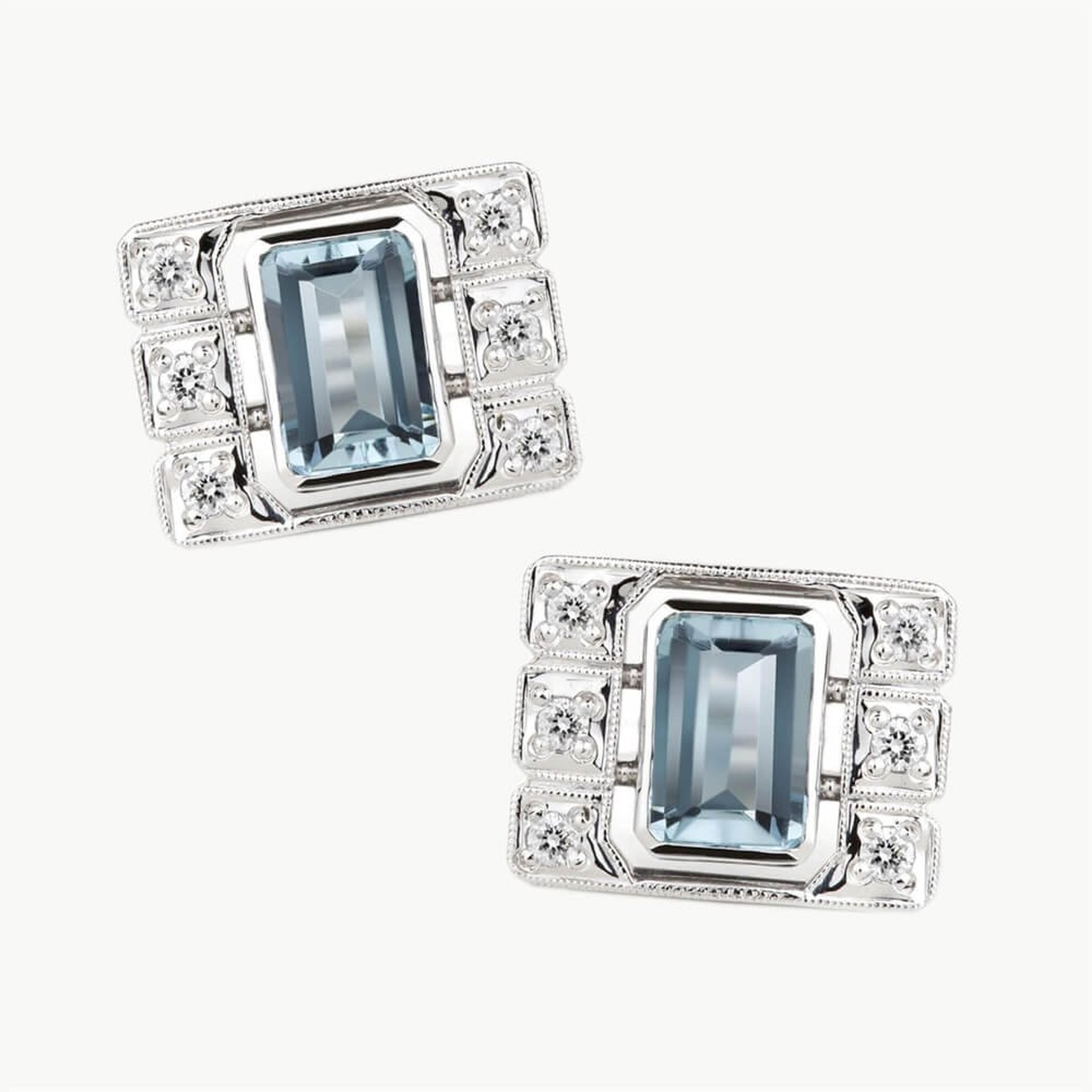 Náušnice s akvamaríny a diamanty 02, diamant, bílé zlato — Zlatnictví Vaněk Kolín