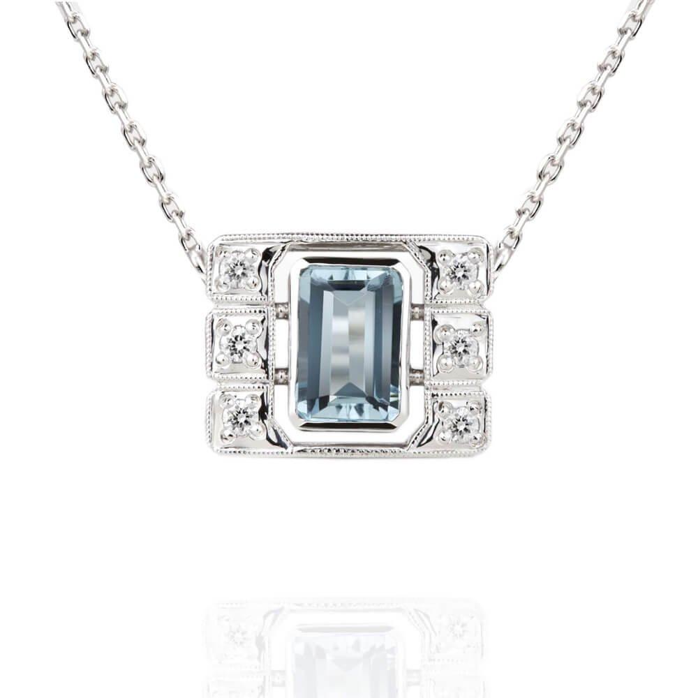 Přívěsek s akvamarínem a diamanty 02, diamant, bílé zlato — Zlatnictví Vaněk Kolín