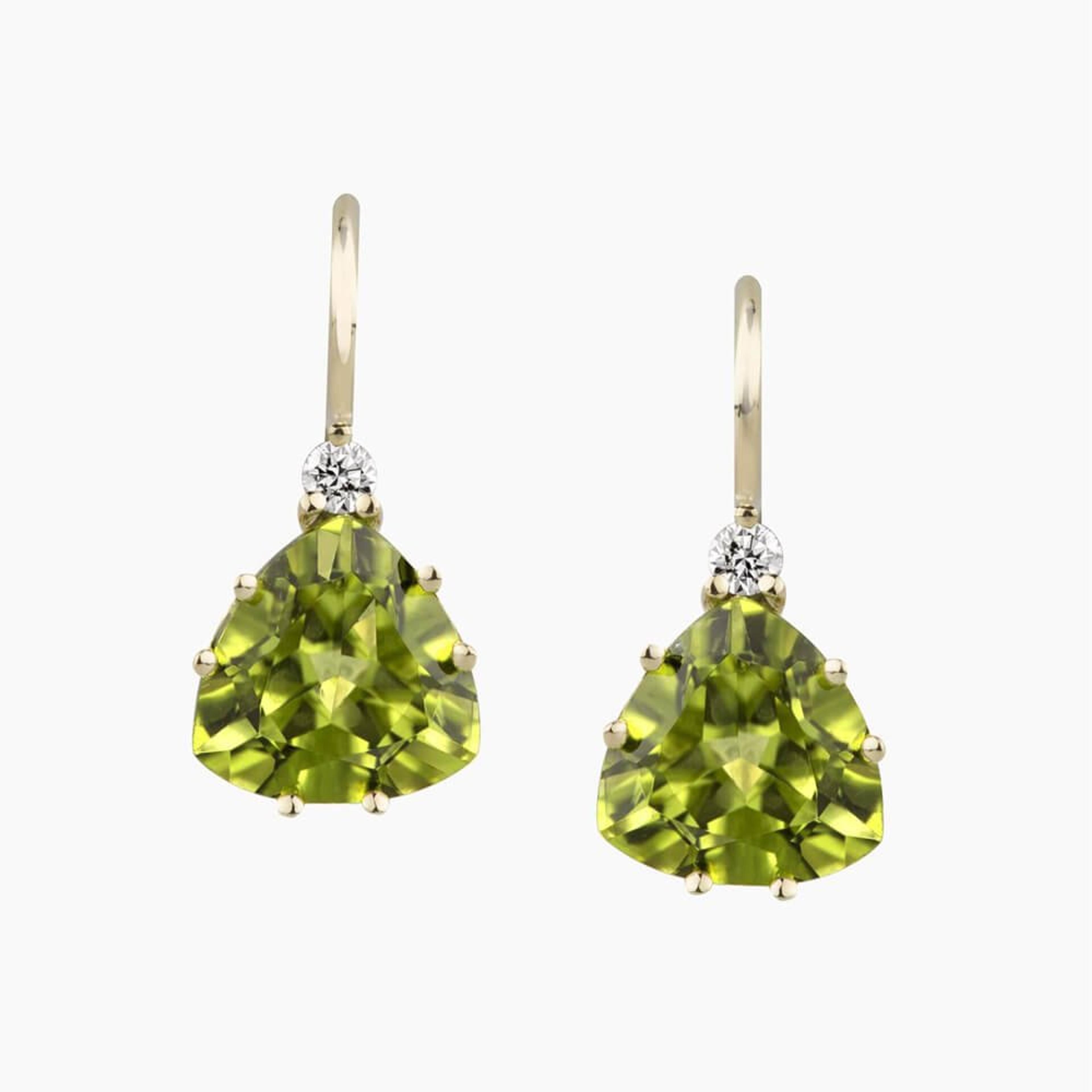Náušnice s olivíny a diamanty 03, diamant, žluté zlato — Zlatnictví Vaněk Kolín
