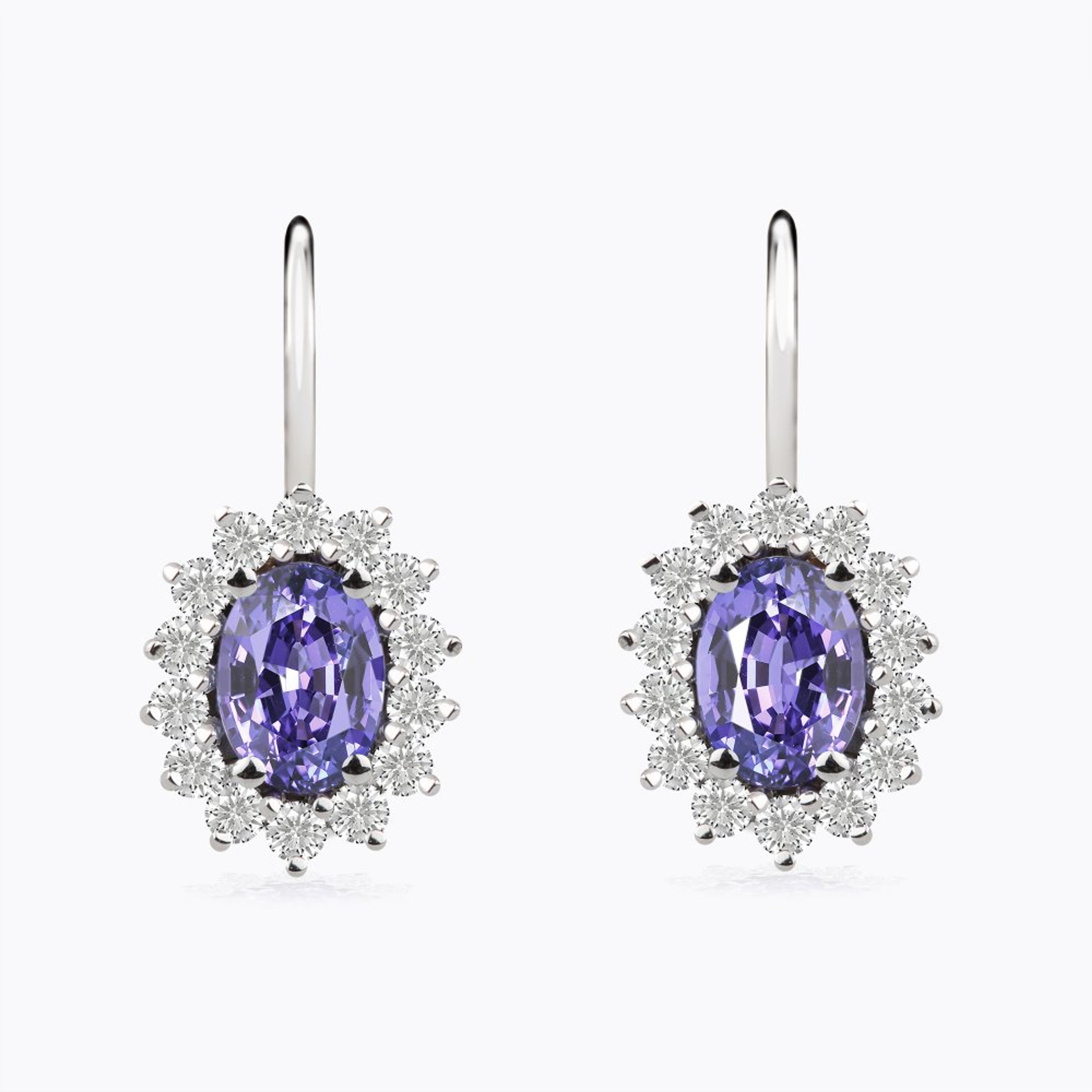 Náušnice s tanzanity a diamanty 01, diamant, bílé zlato — Zlatnictví Vaněk Kolín