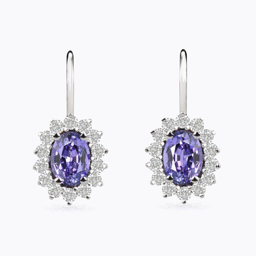 Náušnice s tanzanity a diamanty 01, diamant, bílé zlato — Zlatnictví Vaněk Kolín