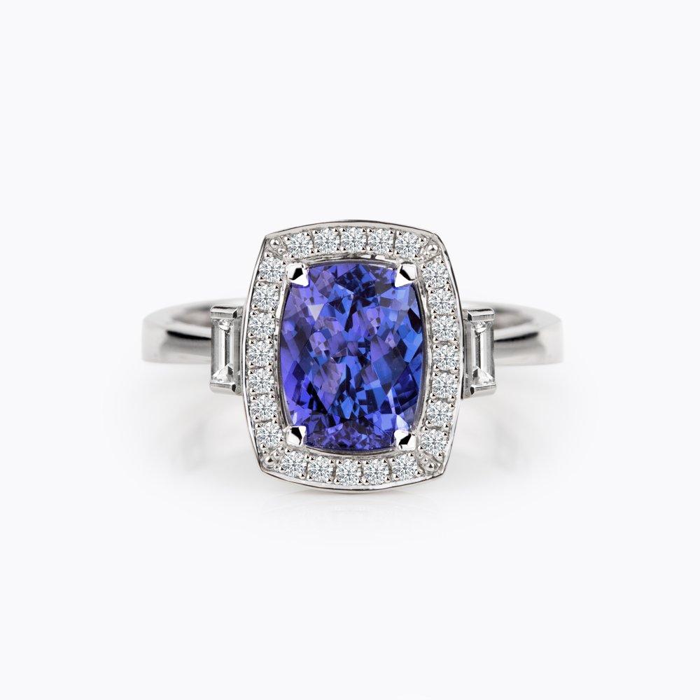 Prsten s tanzanitem a diamanty 05, diamant, bílé zlato — Zlatnictví Vaněk Kolín