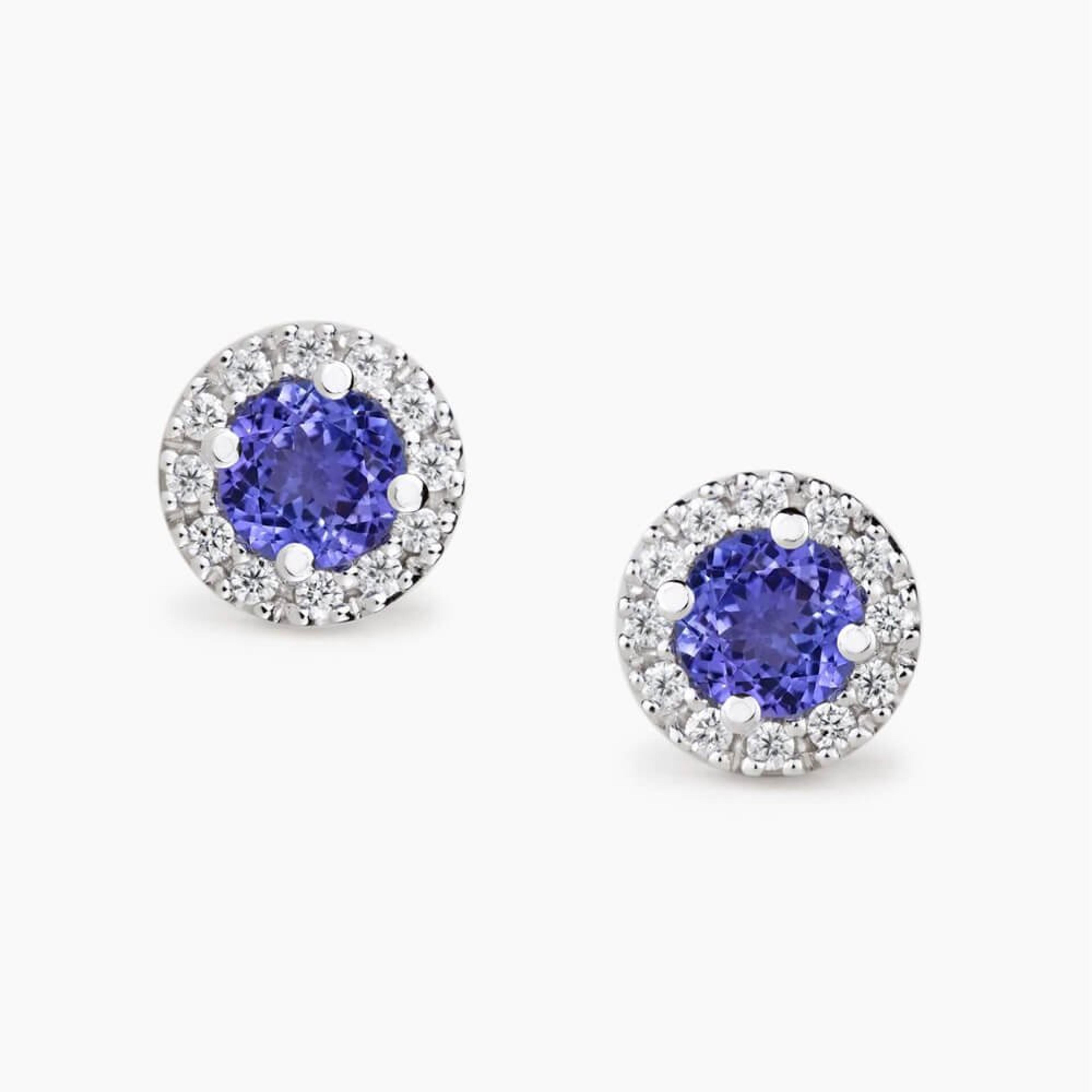 Náušnice s tanzanity a diamanty 02, diamant, bílé zlato — Zlatnictví Vaněk Kolín