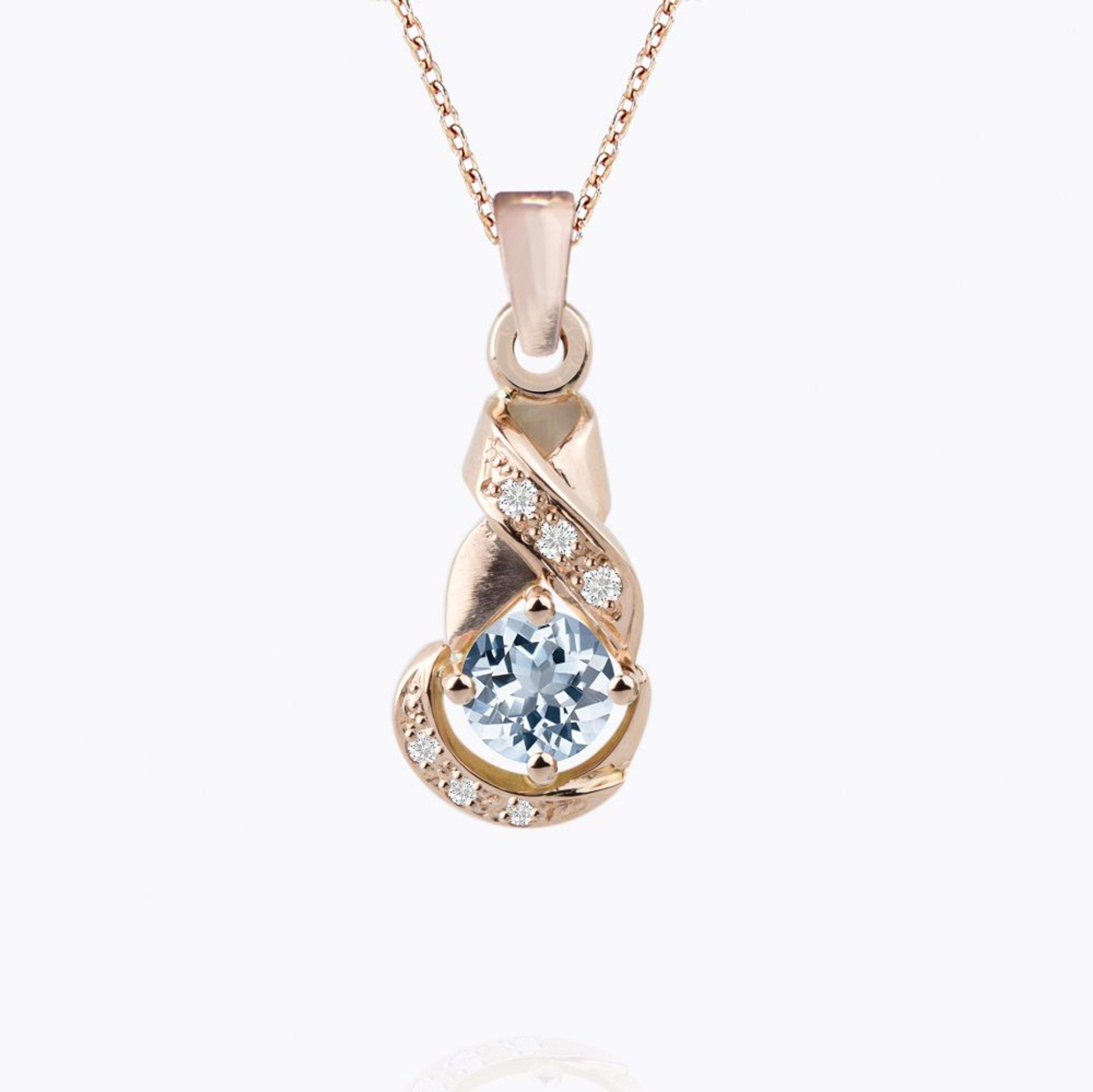 Přívěsek s akvamarínem a diamanty 03, diamant, růžové zlato — Zlatnictví Vaněk Kolín