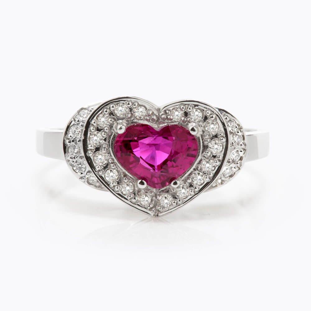 Prsten s rubínem a diamanty 06, diamant, bílé zlato — Zlatnictví Vaněk Kolín