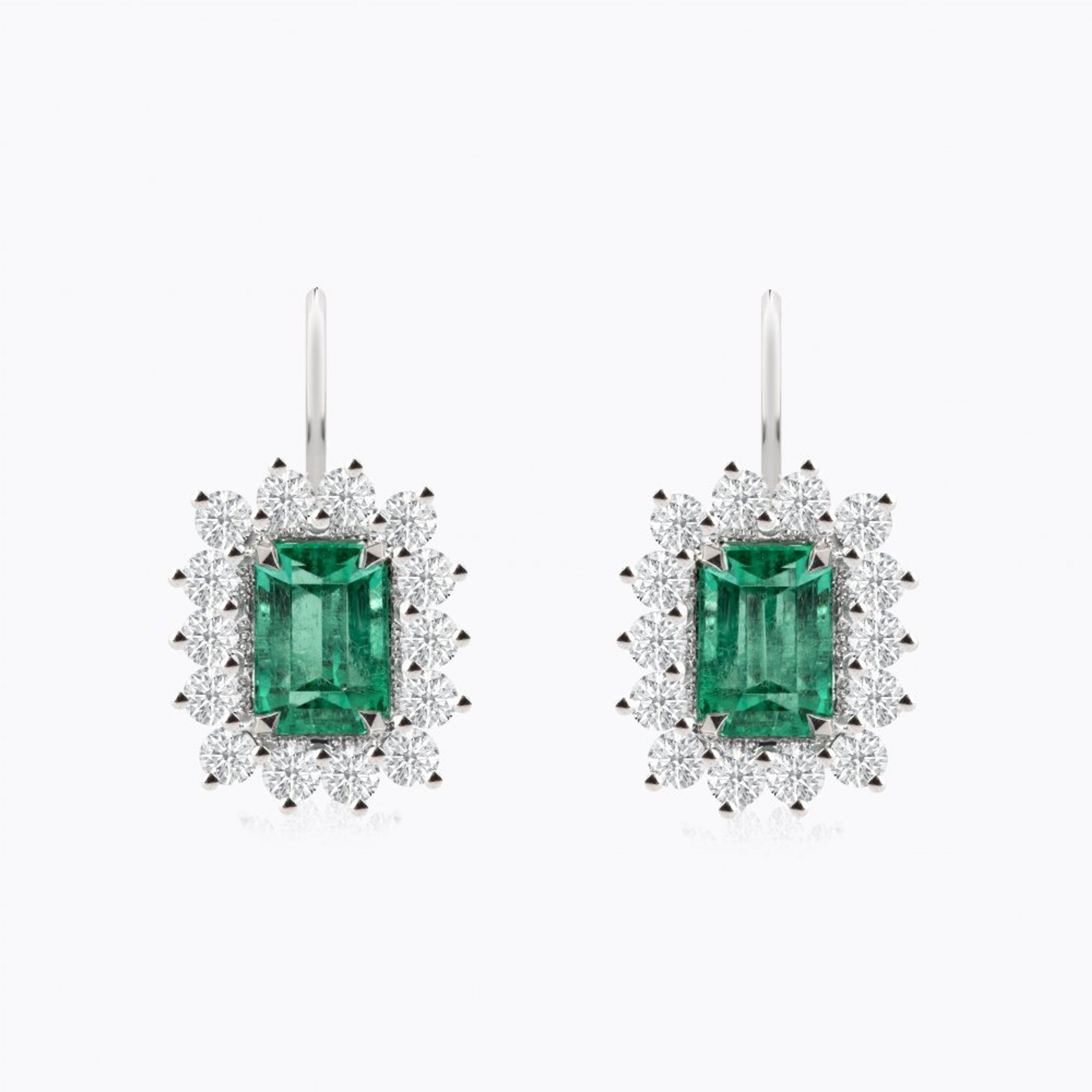 Náušnice se smaragdy a diamanty 05, diamant, bílé zlato — Zlatnictví Vaněk Kolín