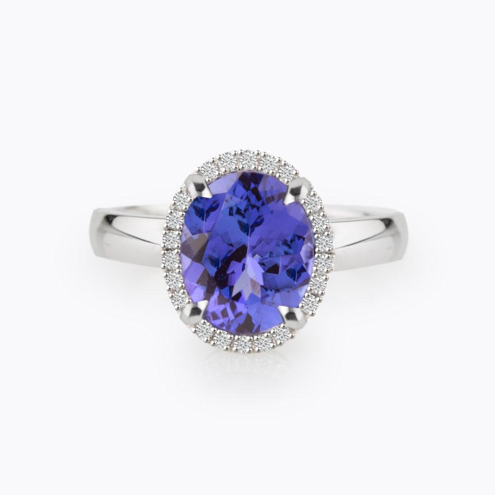 Prsten s tanzanitem a diamanty 08, diamant, bílé zlato — Zlatnictví Vaněk Kolín