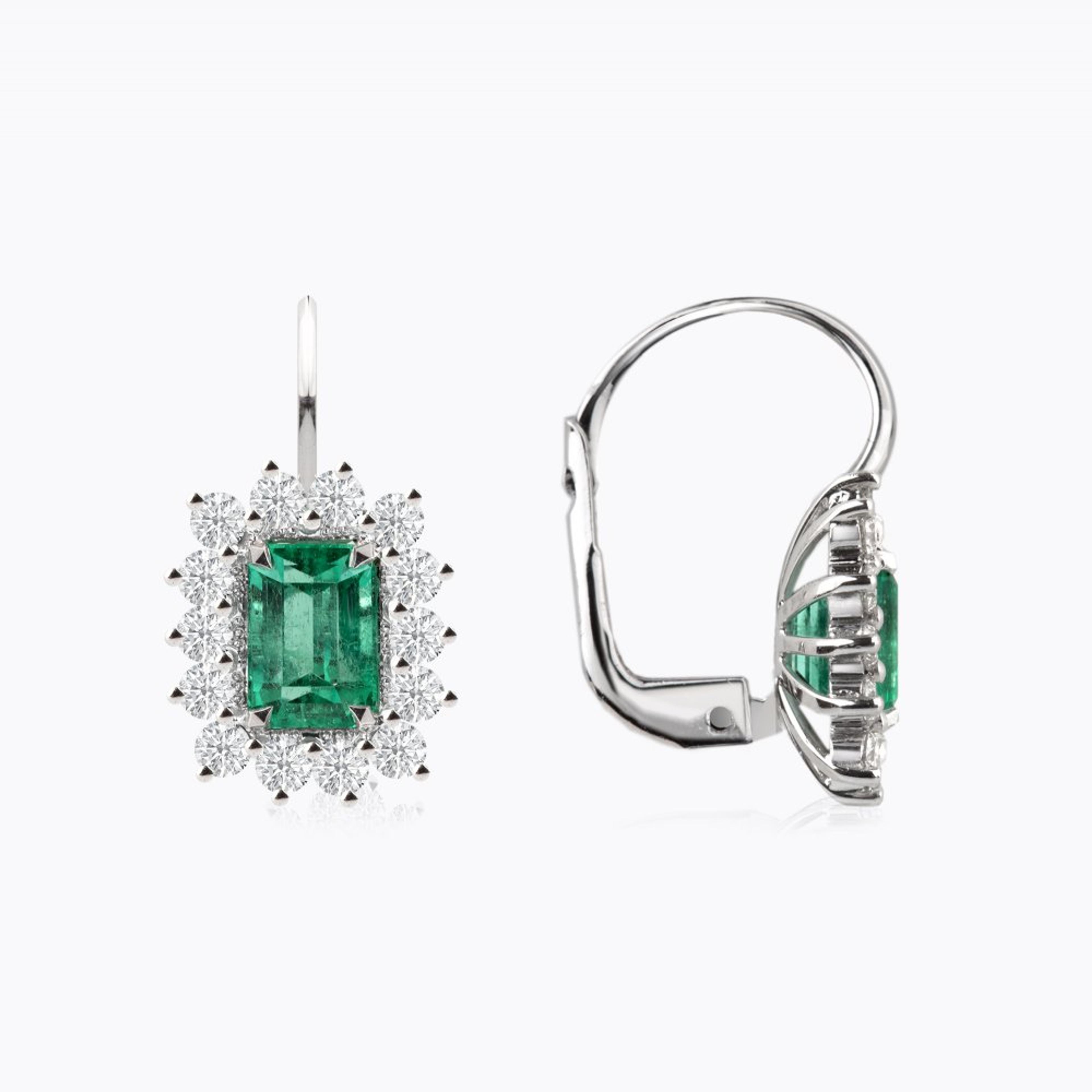 Náušnice se smaragdy a diamanty 05, diamant, bílé zlato — Zlatnictví Vaněk Kolín