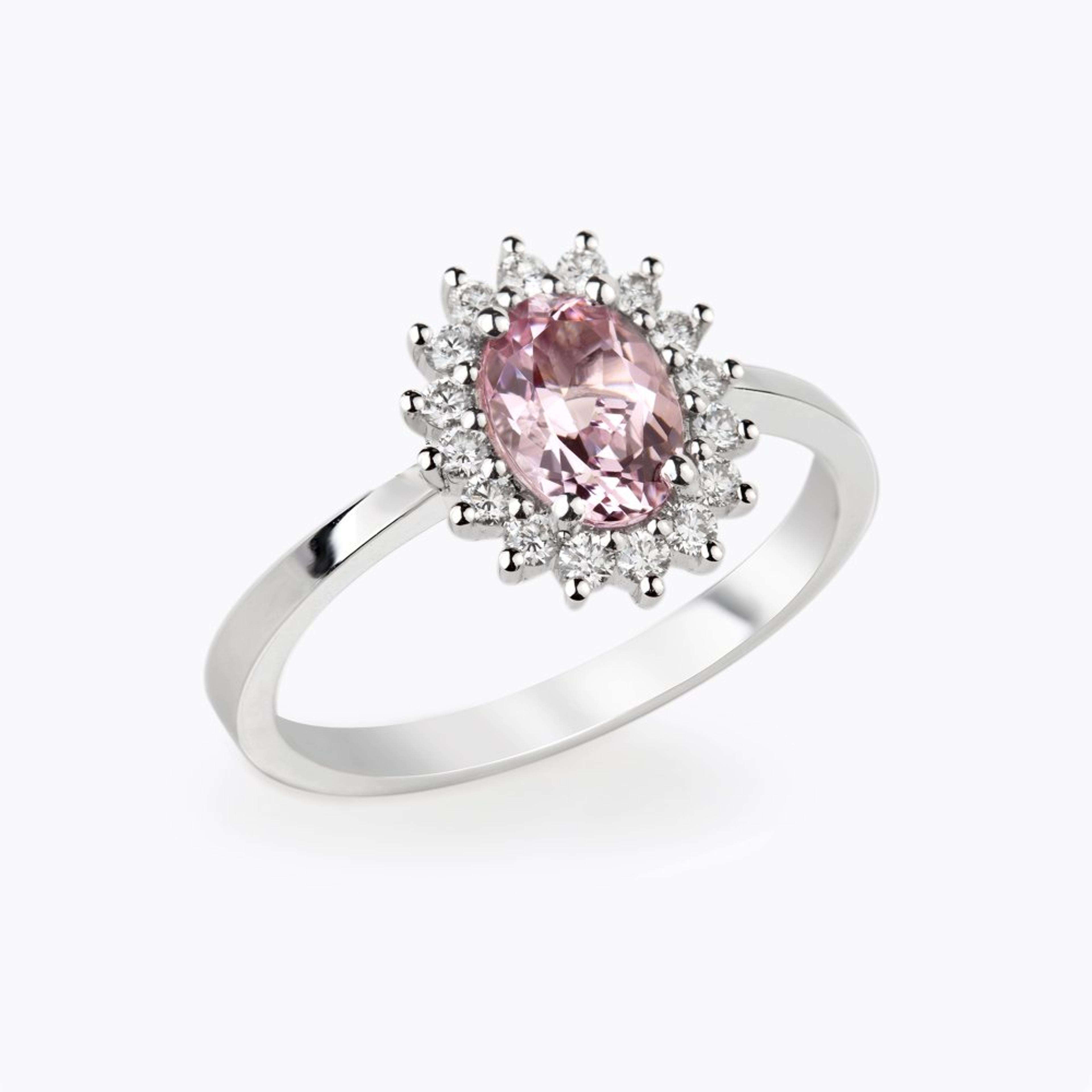Prsten s morganitem a diamanty 03, diamant, bílé zlato — Zlatnictví Vaněk Kolín