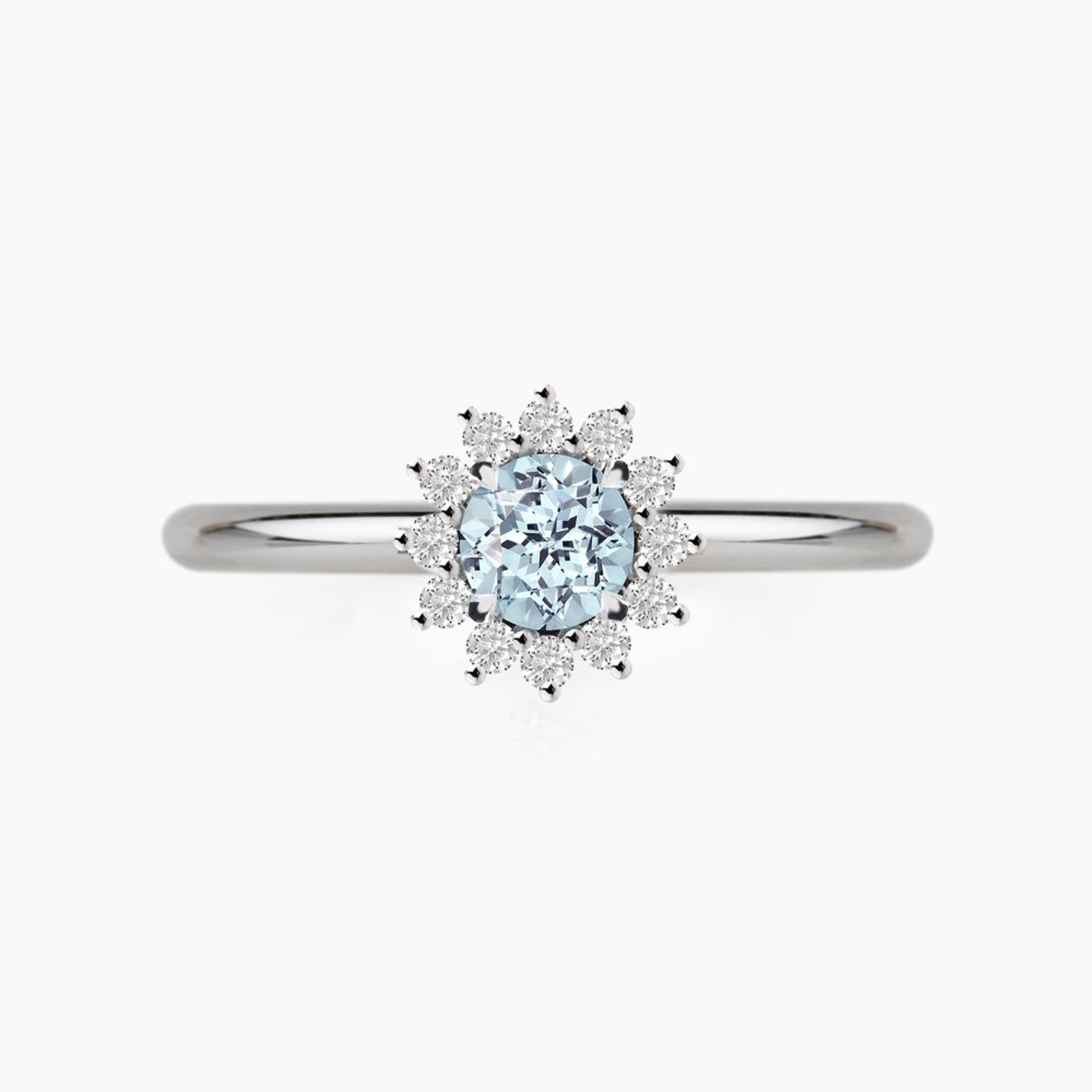 Prsten s akvamarínem a diamanty 08, diamant, bílé zlato — Zlatnictví Vaněk Kolín