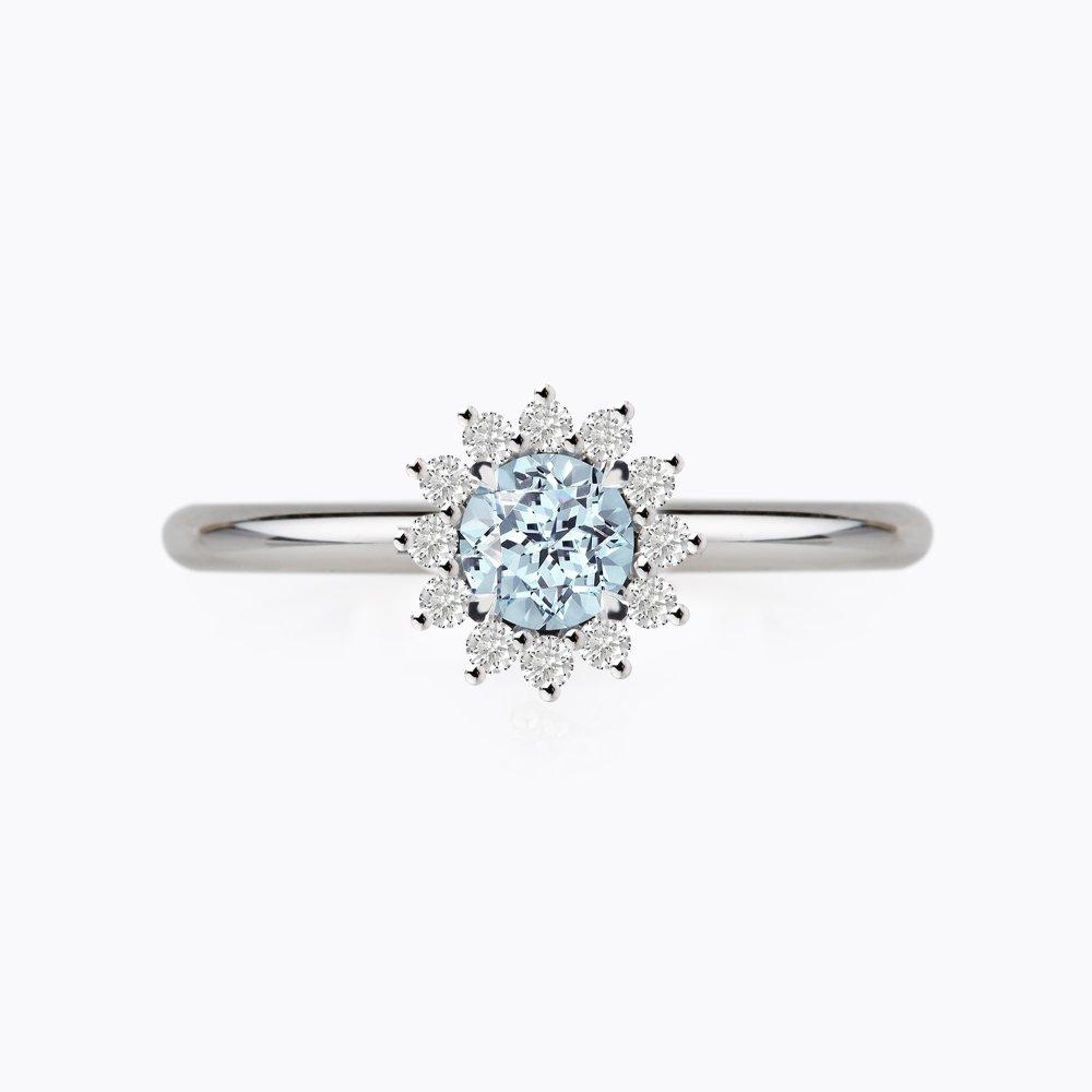 Prsten s akvamarínem a diamanty 08, diamant, bílé zlato — Zlatnictví Vaněk Kolín