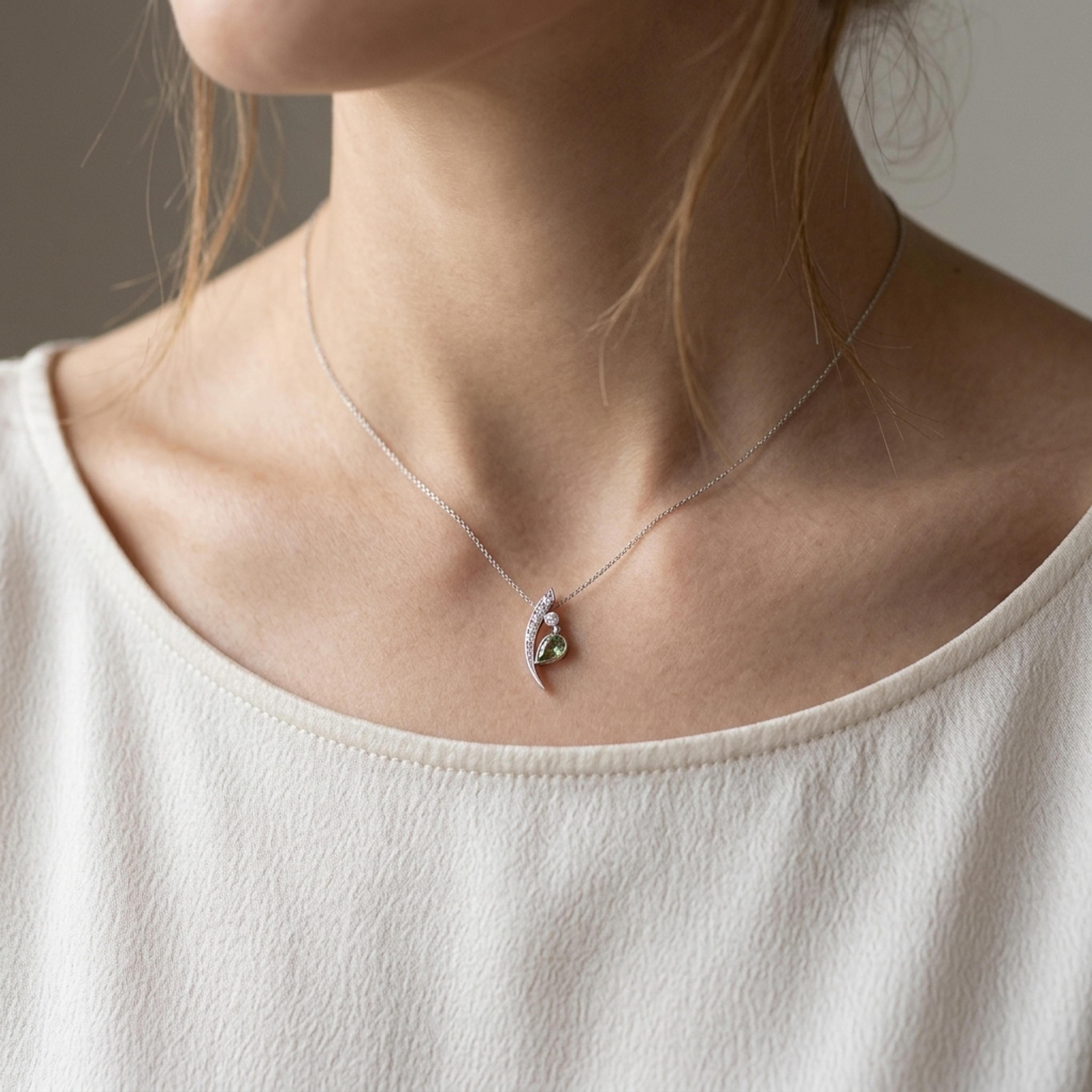 Přívěsek s turmalínem a diamanty 06, diamant, bílé zlato na krku — Zlatnictví Vaněk Kolín