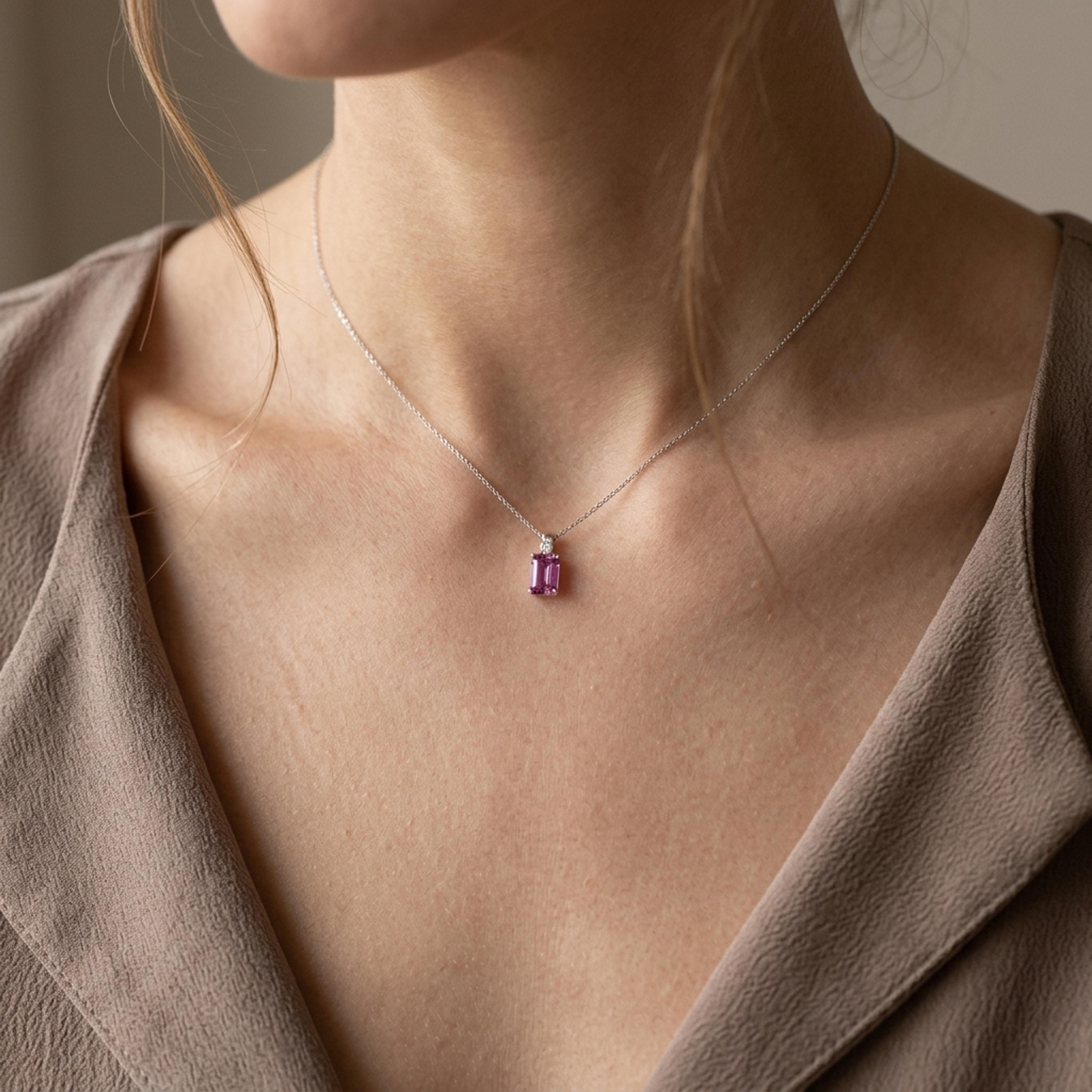 Přívěsek s turmalínem a diamantem 07, diamant, bílé zlato na krku — Zlatnictví Vaněk Kolín
