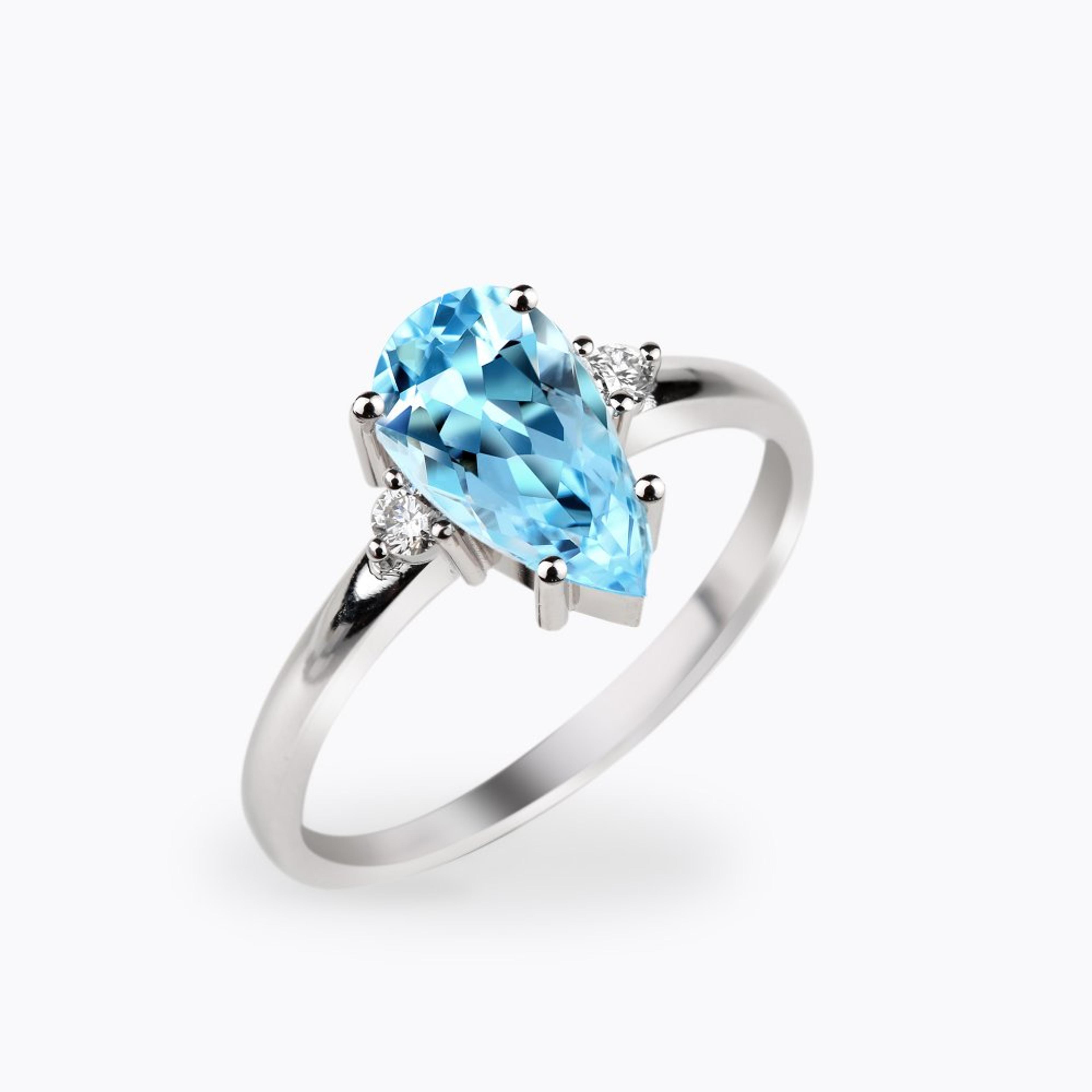 Prsten s akvamarínem a diamanty 05, diamant, bílé zlato — Zlatnictví Vaněk Kolín