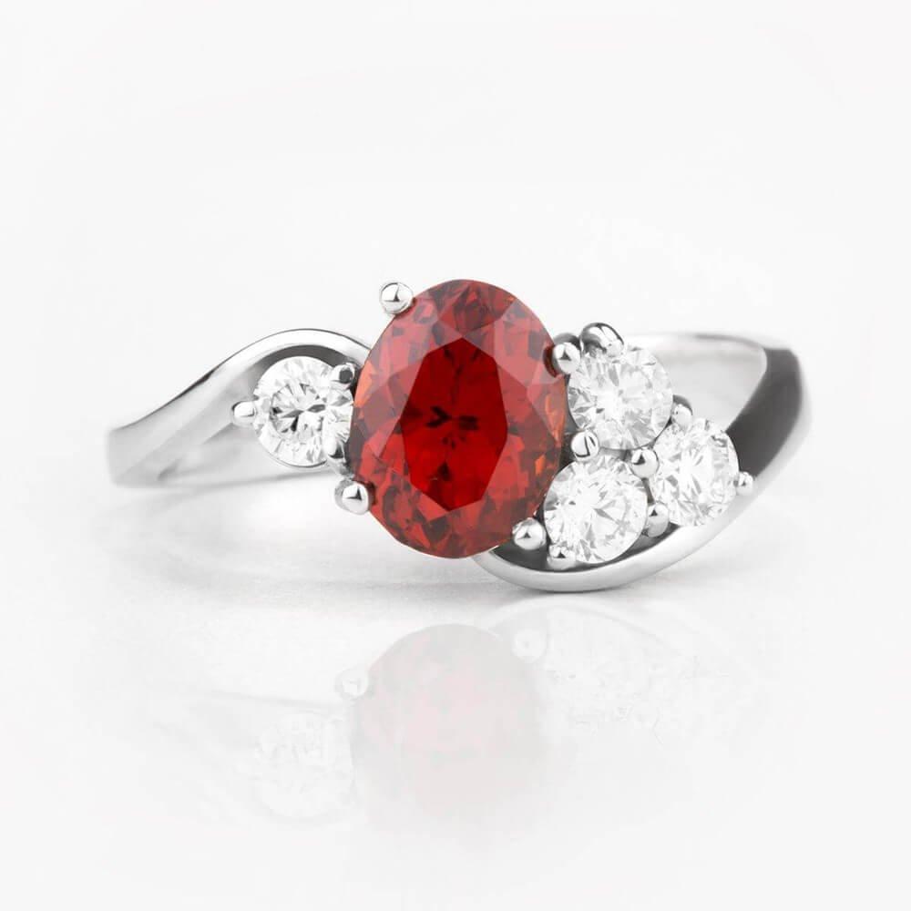 Prsten se spesartinem a diamanty 02, diamant, bílé zlato — Zlatnictví Vaněk Kolín