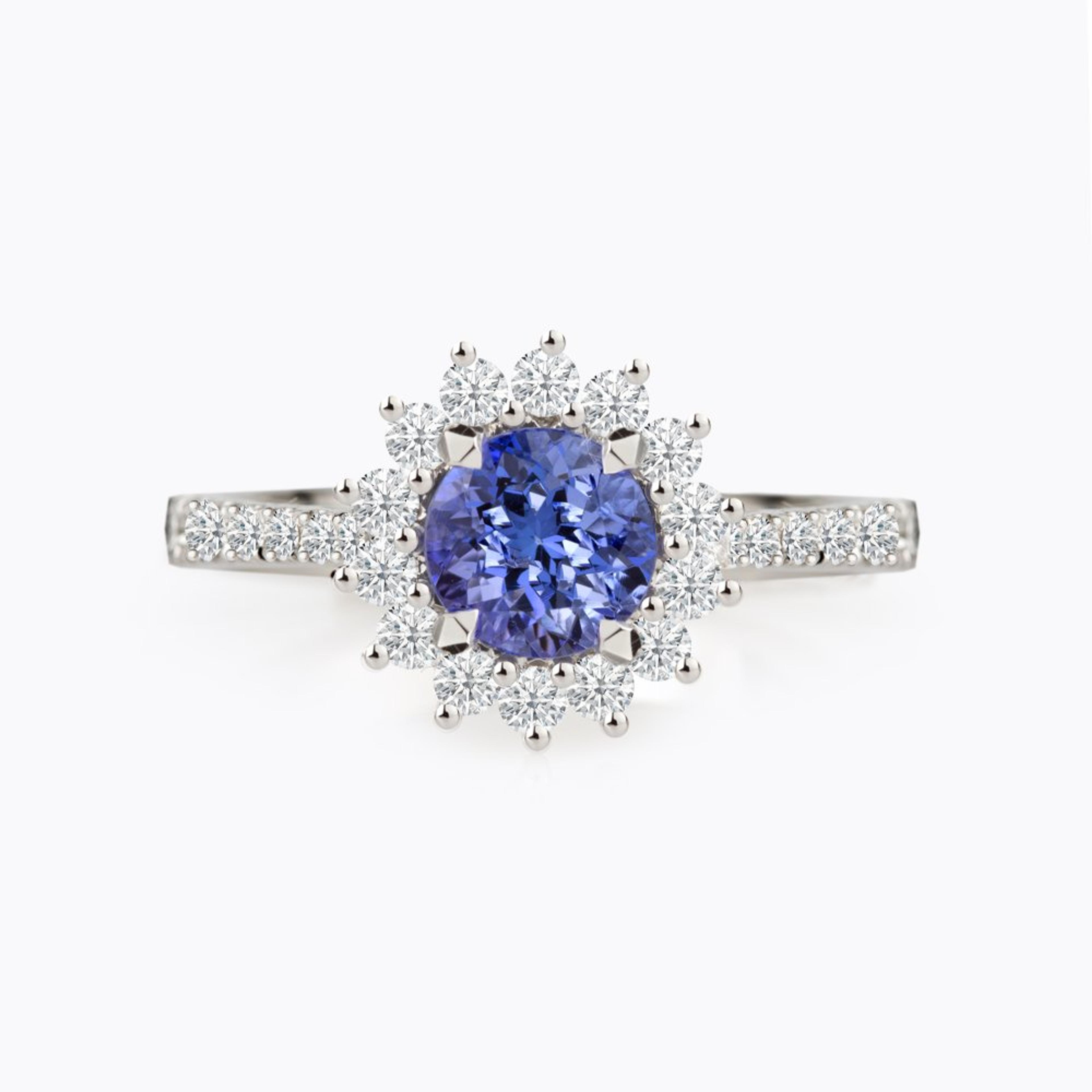 Prsten s tanzanitem a diamanty 06, diamant, bílé zlato — Zlatnictví Vaněk Kolín