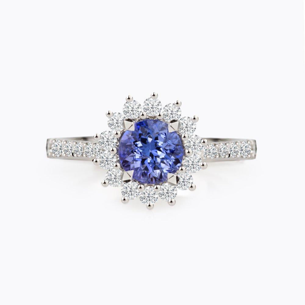 Prsten s tanzanitem a diamanty 06, diamant, bílé zlato — Zlatnictví Vaněk Kolín