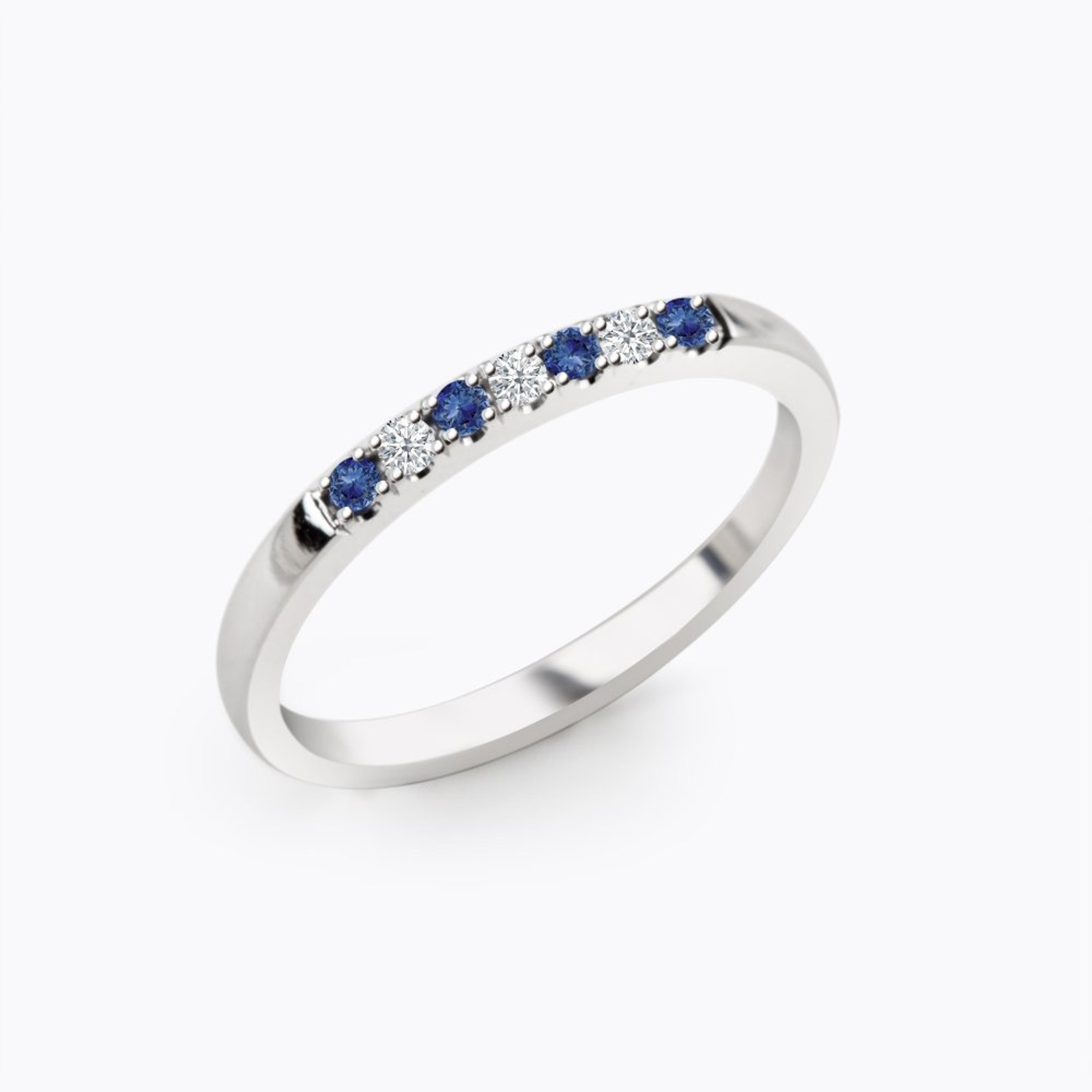 Prsten se safíry a diamanty 20, diamant, bílé zlato — Zlatnictví Vaněk Kolín