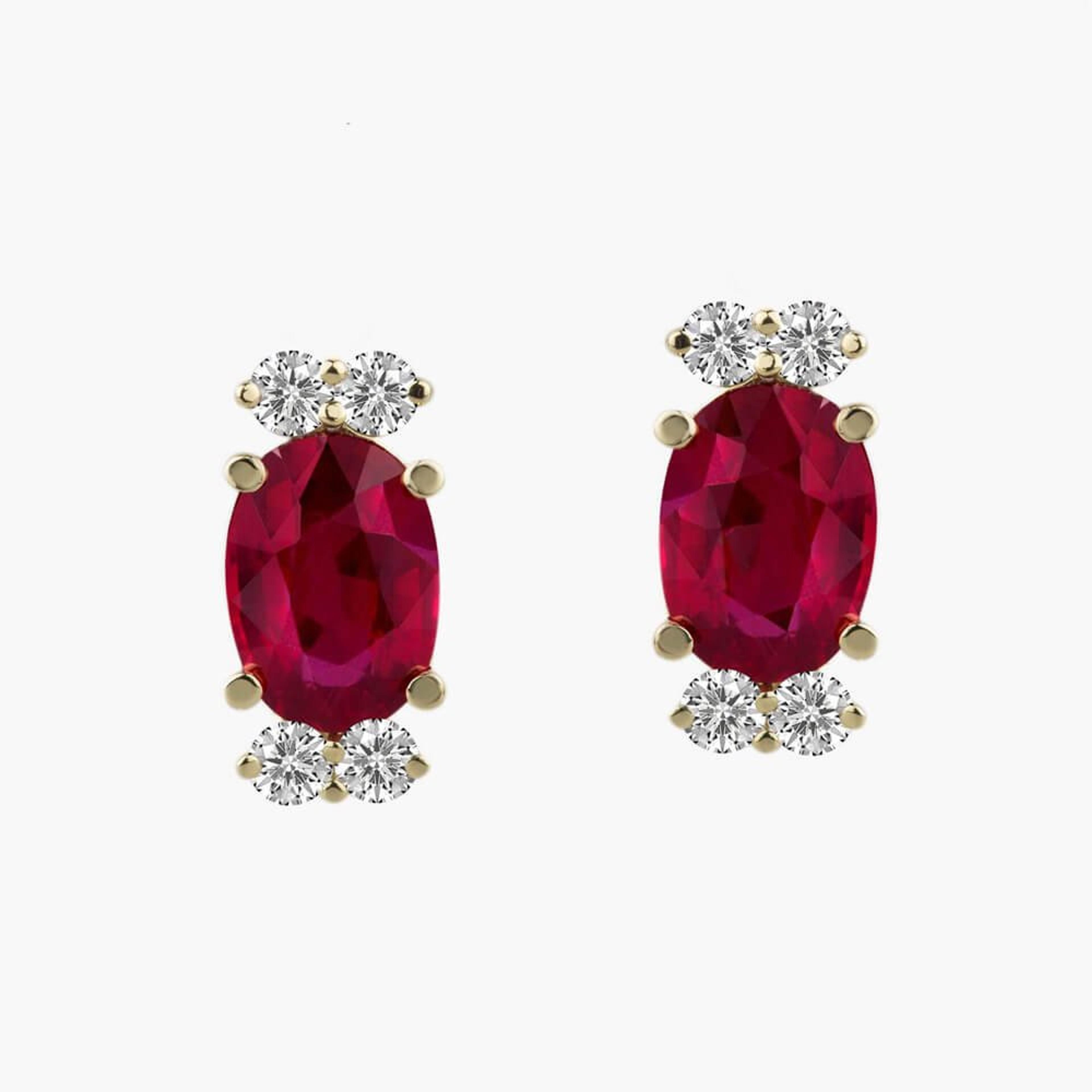 Náušnice s rubíny a diamanty 01, diamant, žluté zlato — Zlatnictví Vaněk Kolín