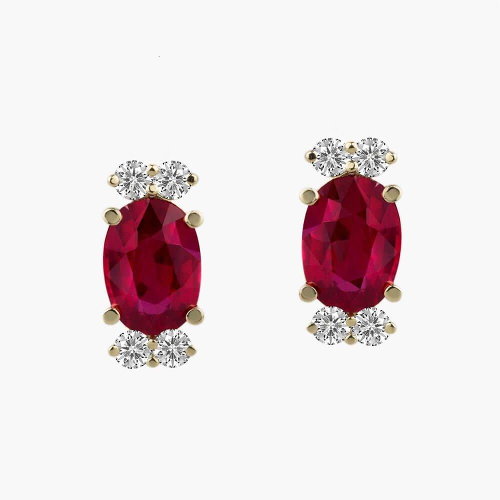 Náušnice s rubíny a diamanty 01, diamant, žluté zlato — Zlatnictví Vaněk Kolín