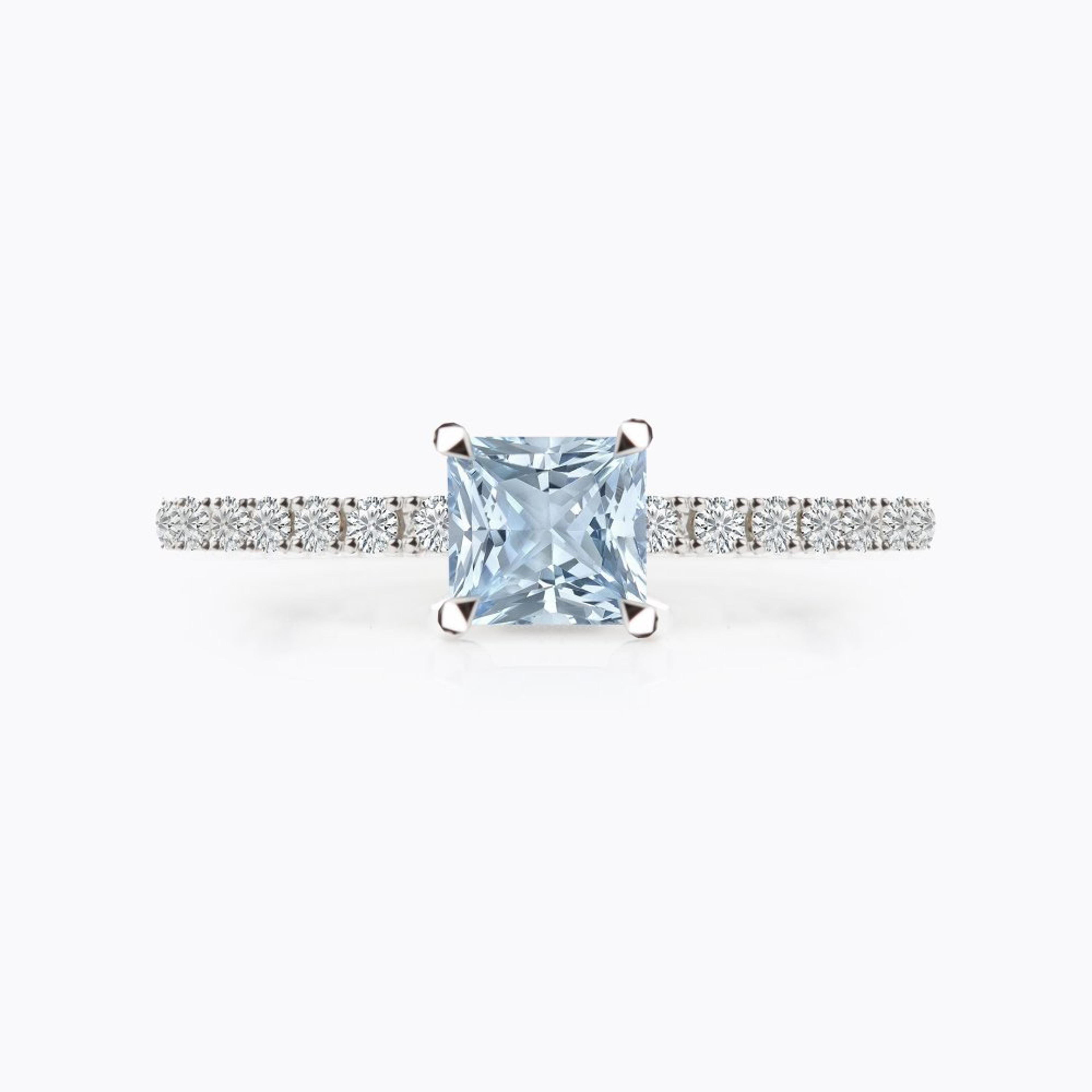 Prsten s akvamarínem a diamanty 07, diamant, bílé zlato — Zlatnictví Vaněk Kolín