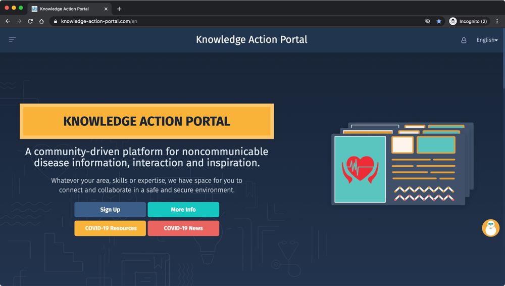 Screen capture of the World Health Organization Knowledge Action Portal, prior to implementing recommendations