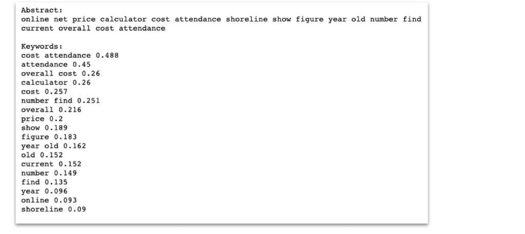 TF-IDF terms for Shoreline College