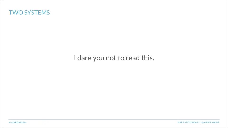 A presentation slide reading "I dare you not to read this"