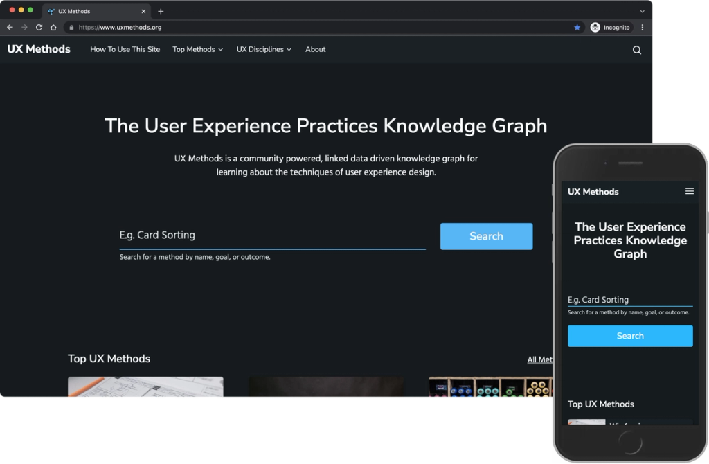 Screenshot of UXMethods.org on desktop and mobile