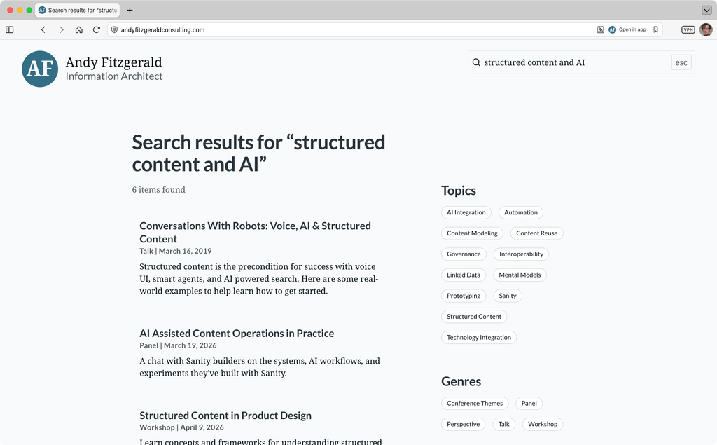 The search results page from the redesigned website, showing a similar set of facet filters to the Insights and Presentations pages.