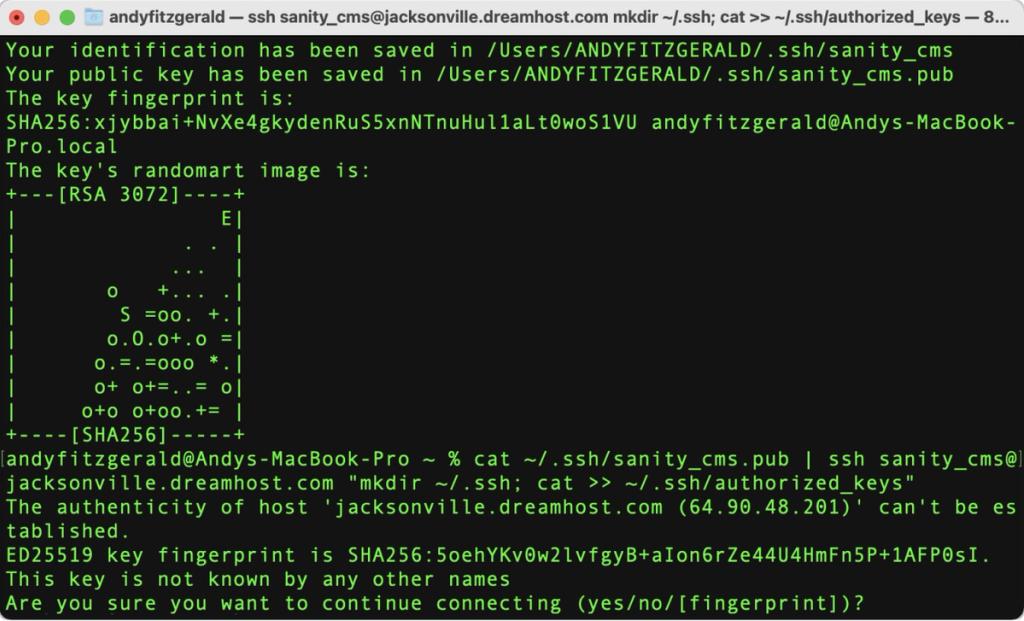 Screenshot of a terminal window showing the known-hosts authentication dialogue